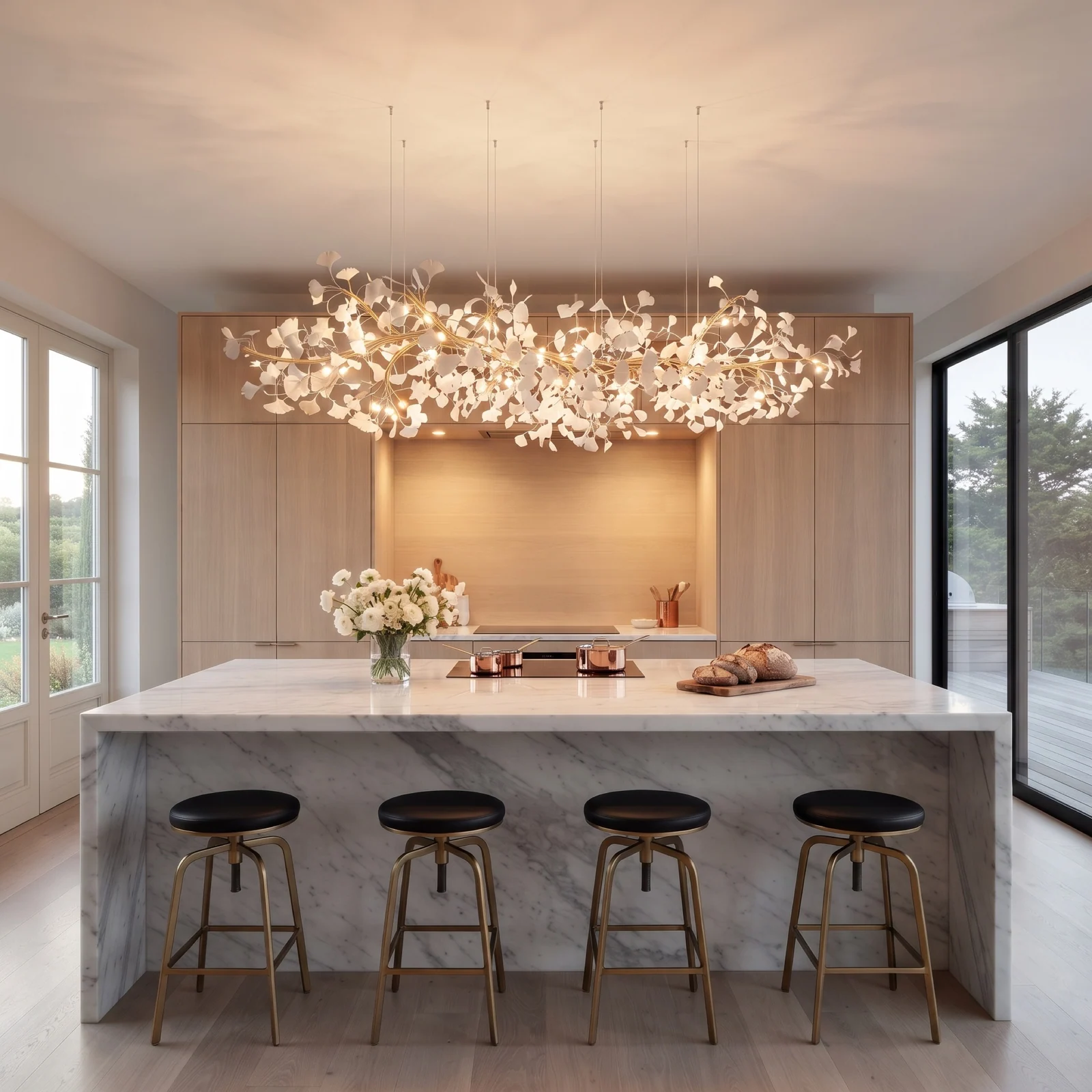 Custom Linear Leaf Chandelier for Villa Projects project view