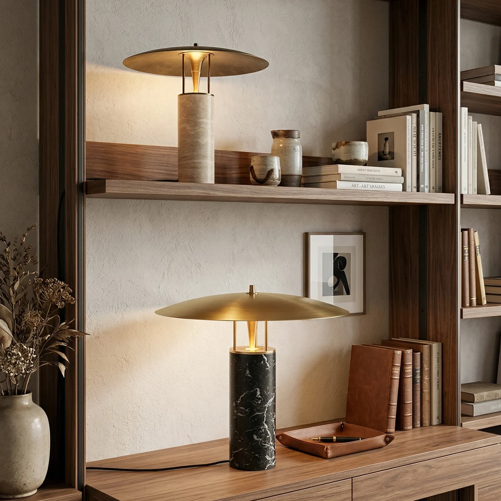 Disc Shade Stone Base Table Lamp detail
