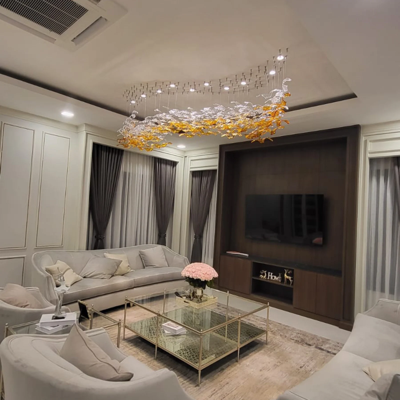 Custom Art Glass Wave Chandelier for Luxury Villas Miami, Hawaii Bespoke Residential Lighting project view