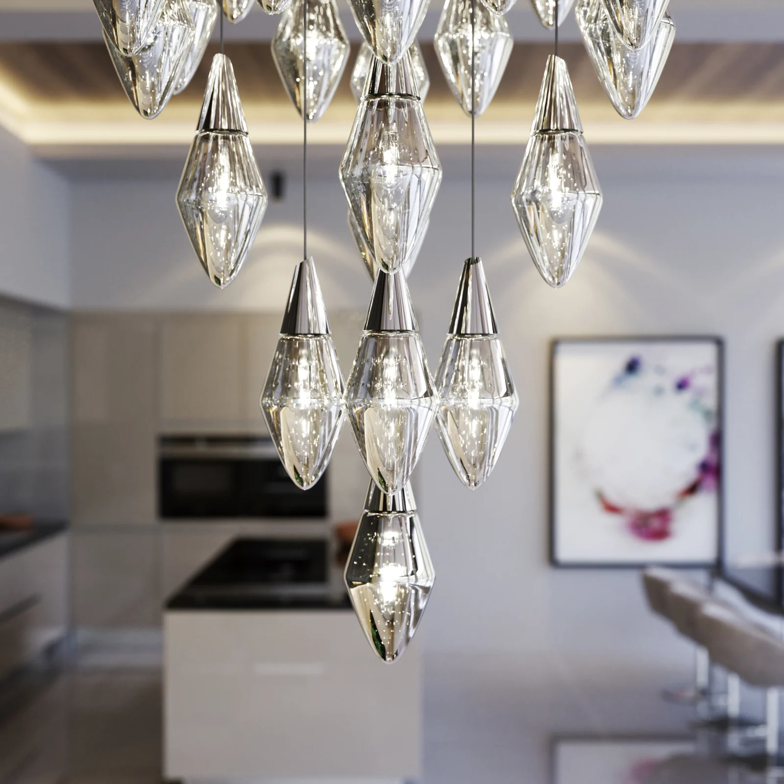 Custom Oversized Crystal Tear-Drop Chandelier for Luxury Living Rooms project view