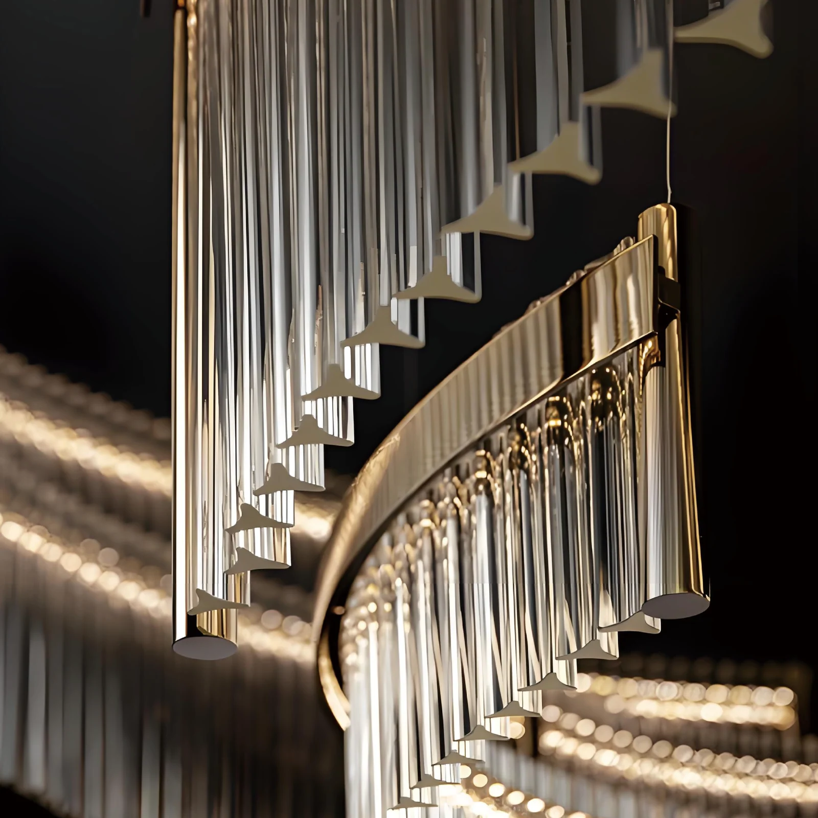 High-End Hospitality Lighting Manufacturer Custom Staggered Glass Rod Chandelier for Luxury Clubs project view