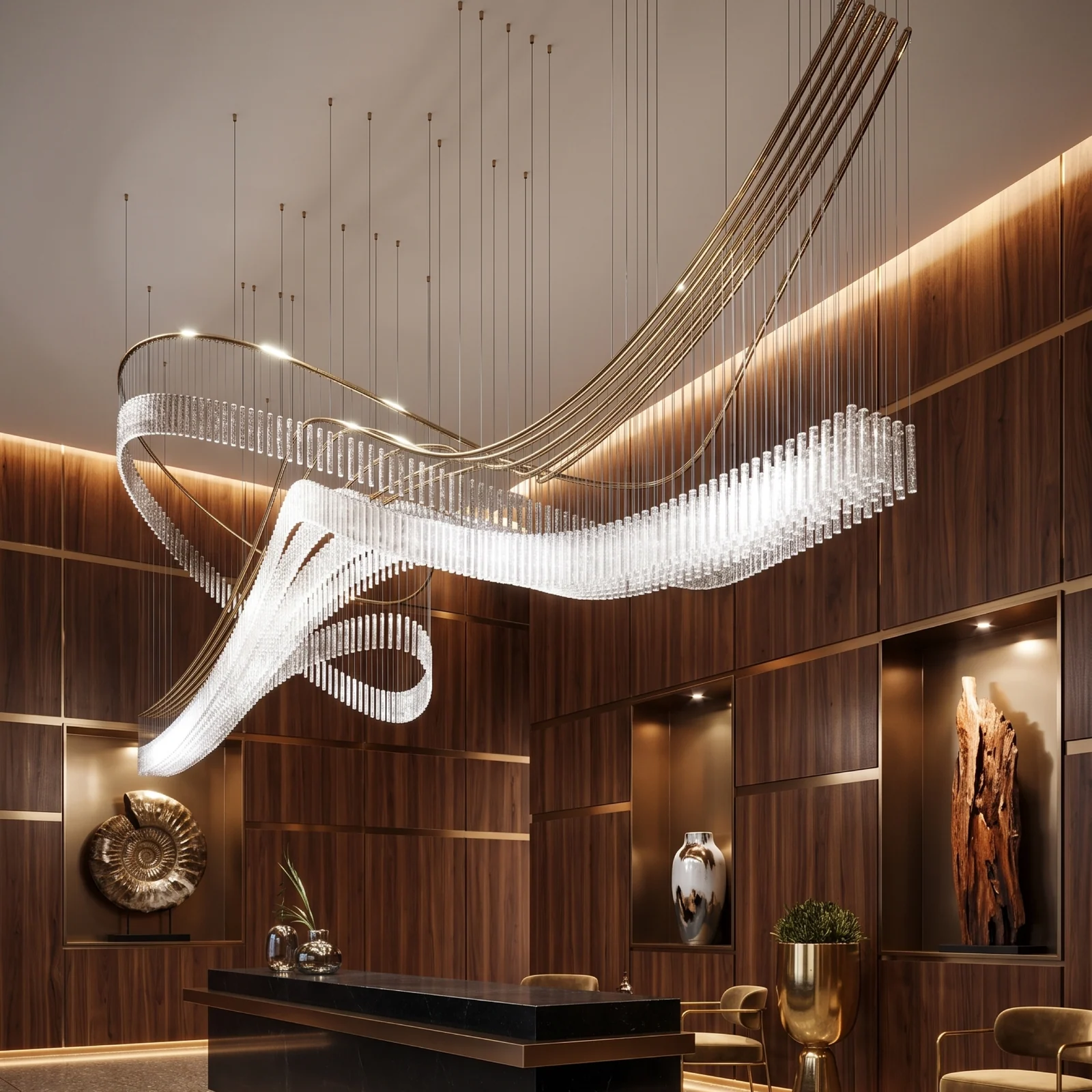 Bespoke Ribbon Crystal Chandelier for Lobby Projects project view