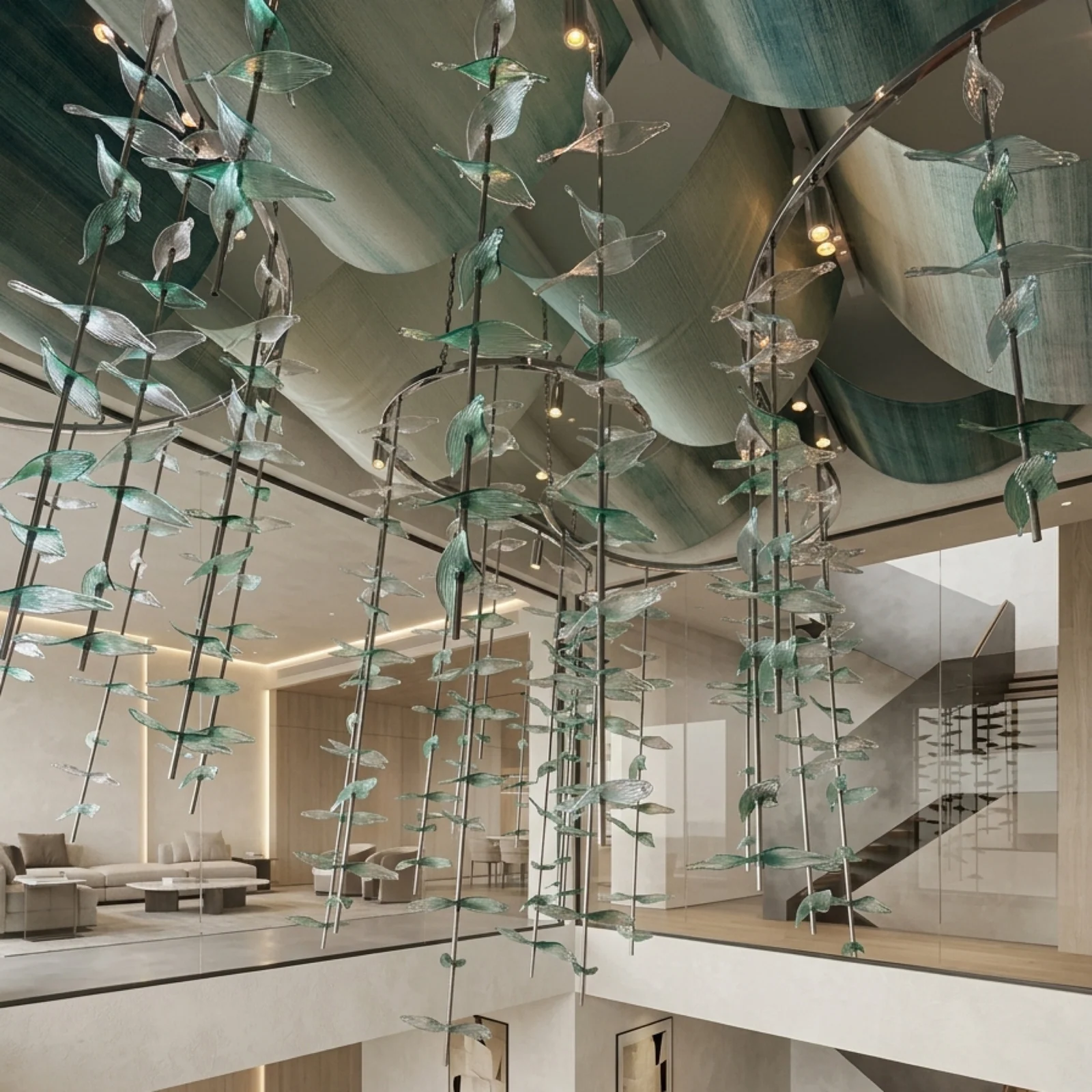 Bespoke Cascading Foliage Pendant Light for Hotel Projects project view