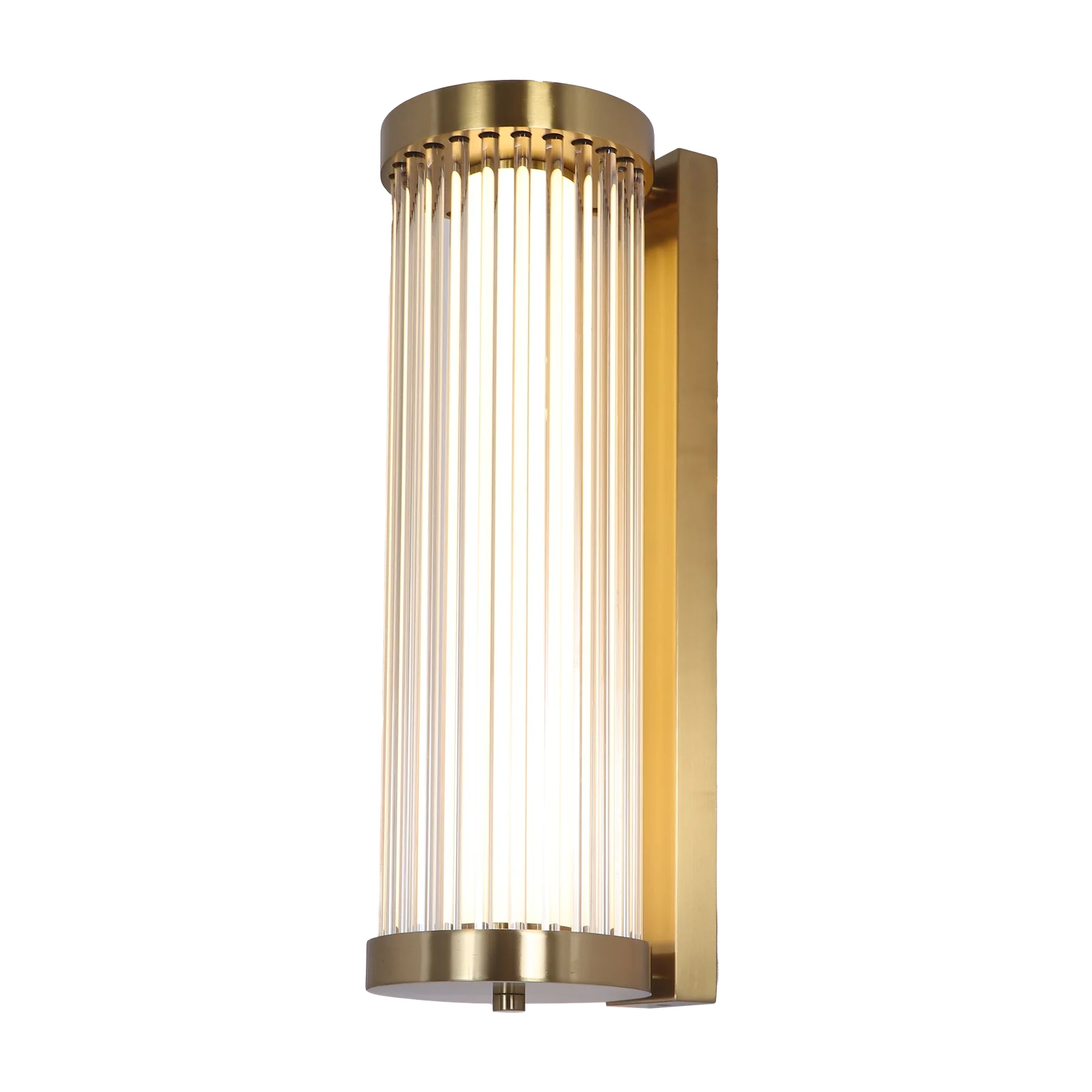 Brass Ribbed Glass Cylinder Wall Sconce detail