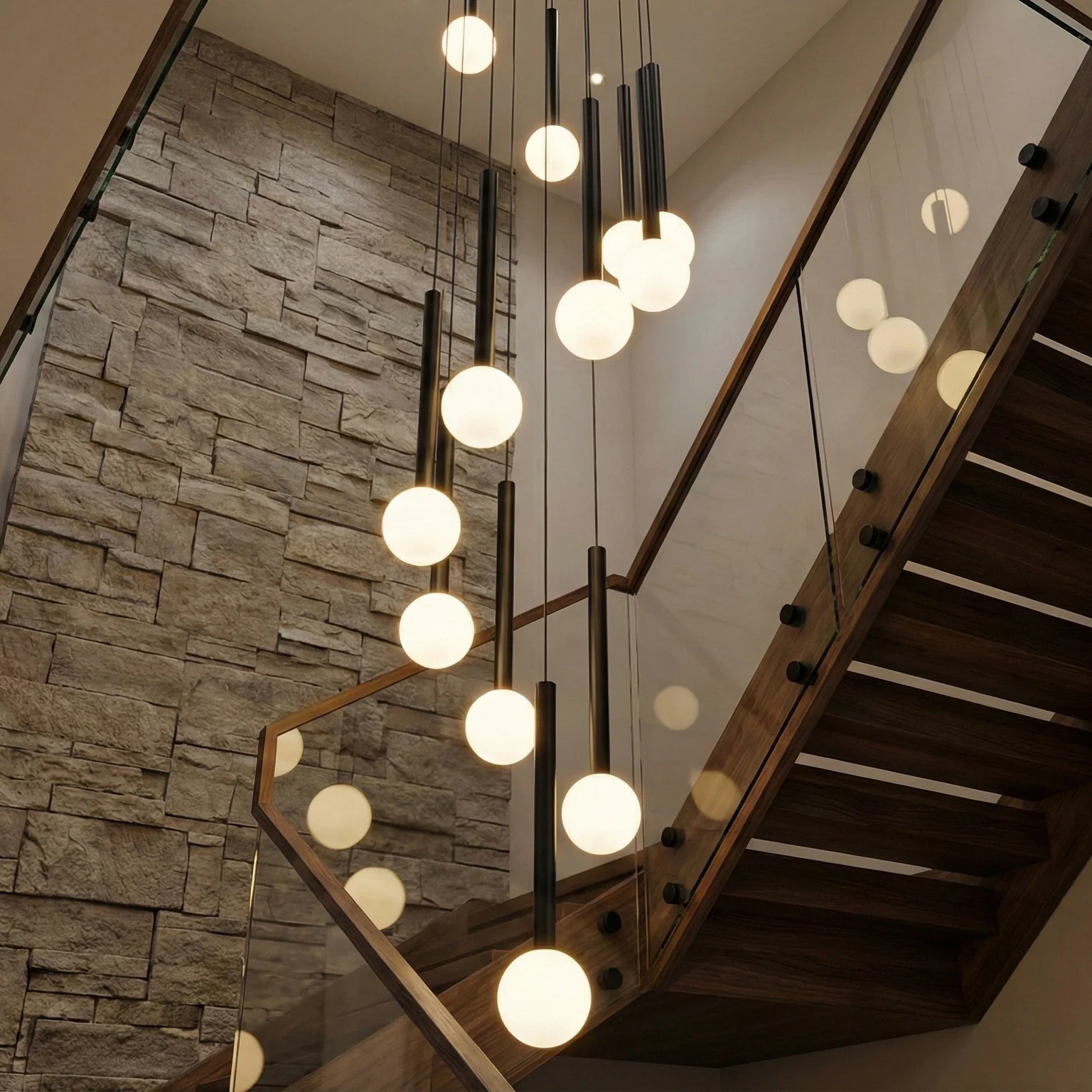 USA Glass Staircase Pendants project view
