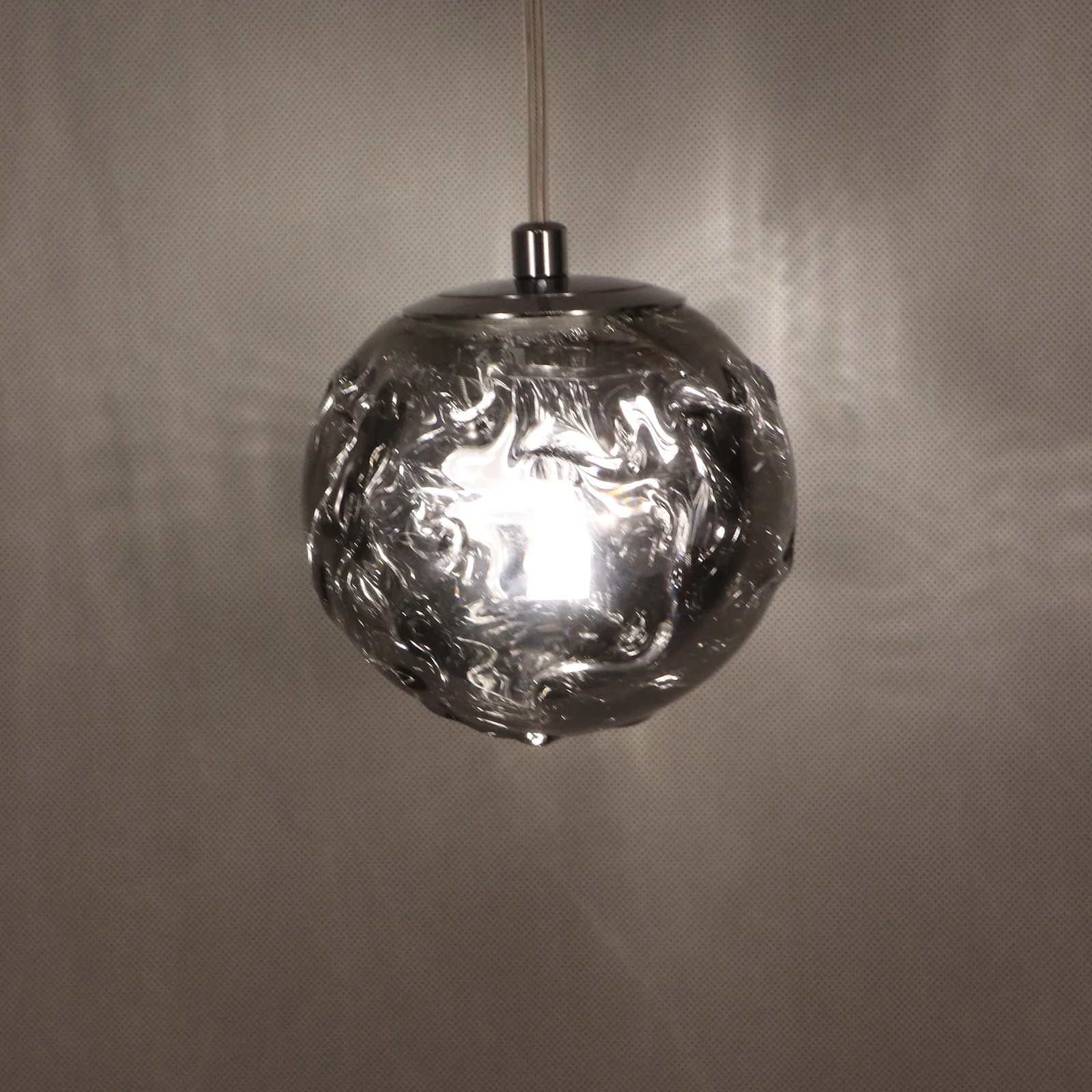 Bespoke Multi-Drop Glass Orb Chandelier for High Ceilings project view