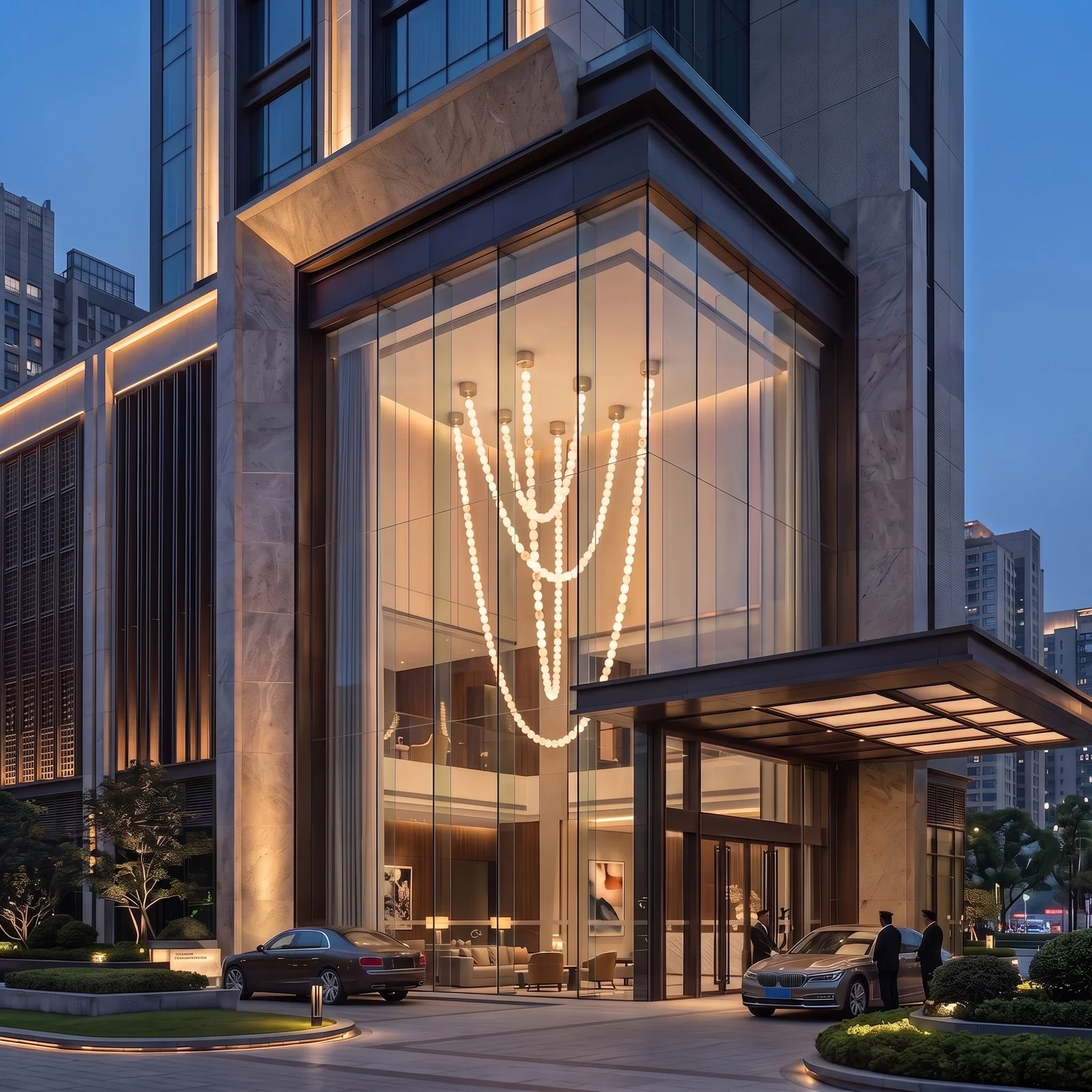 Custom Engineering Lighting Solutions Oversized Natural Alabaster Chandelier for High-End Real Estate project view