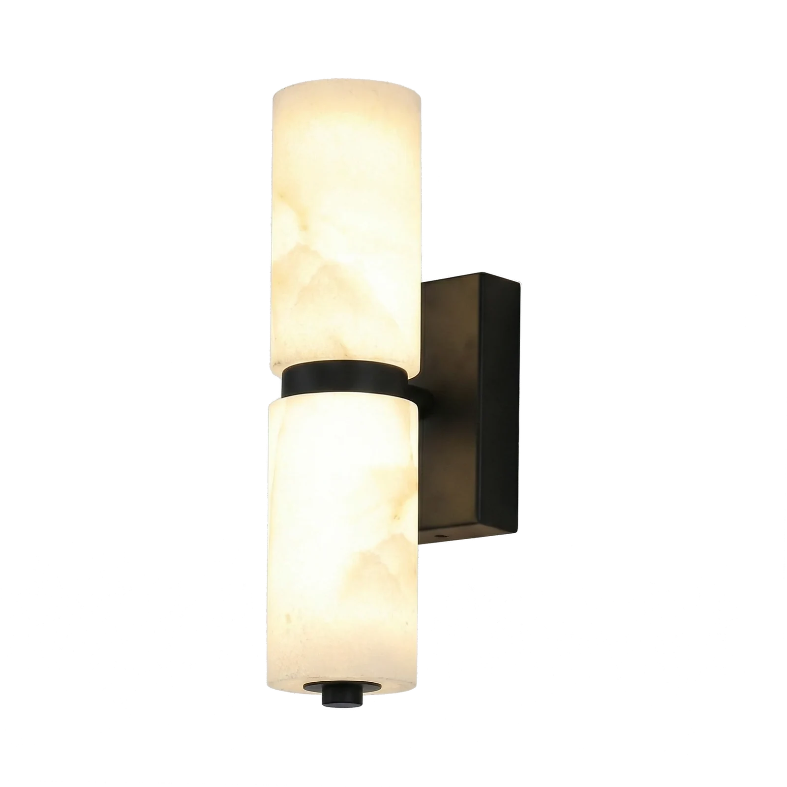 Two-Tier Alabaster Cylinder & Brass Wall Sconce detail