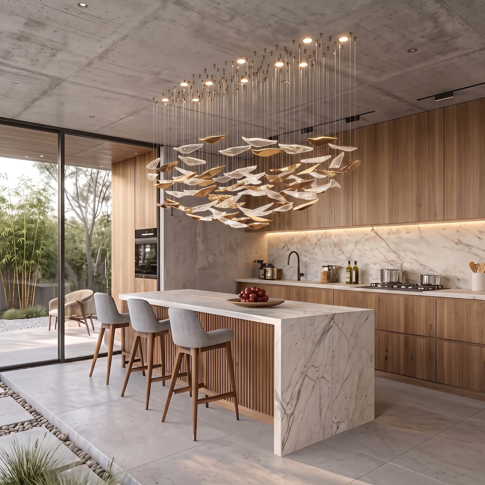Bespoke Floating Leaf Pendant Light for Modern Dining Areas project view