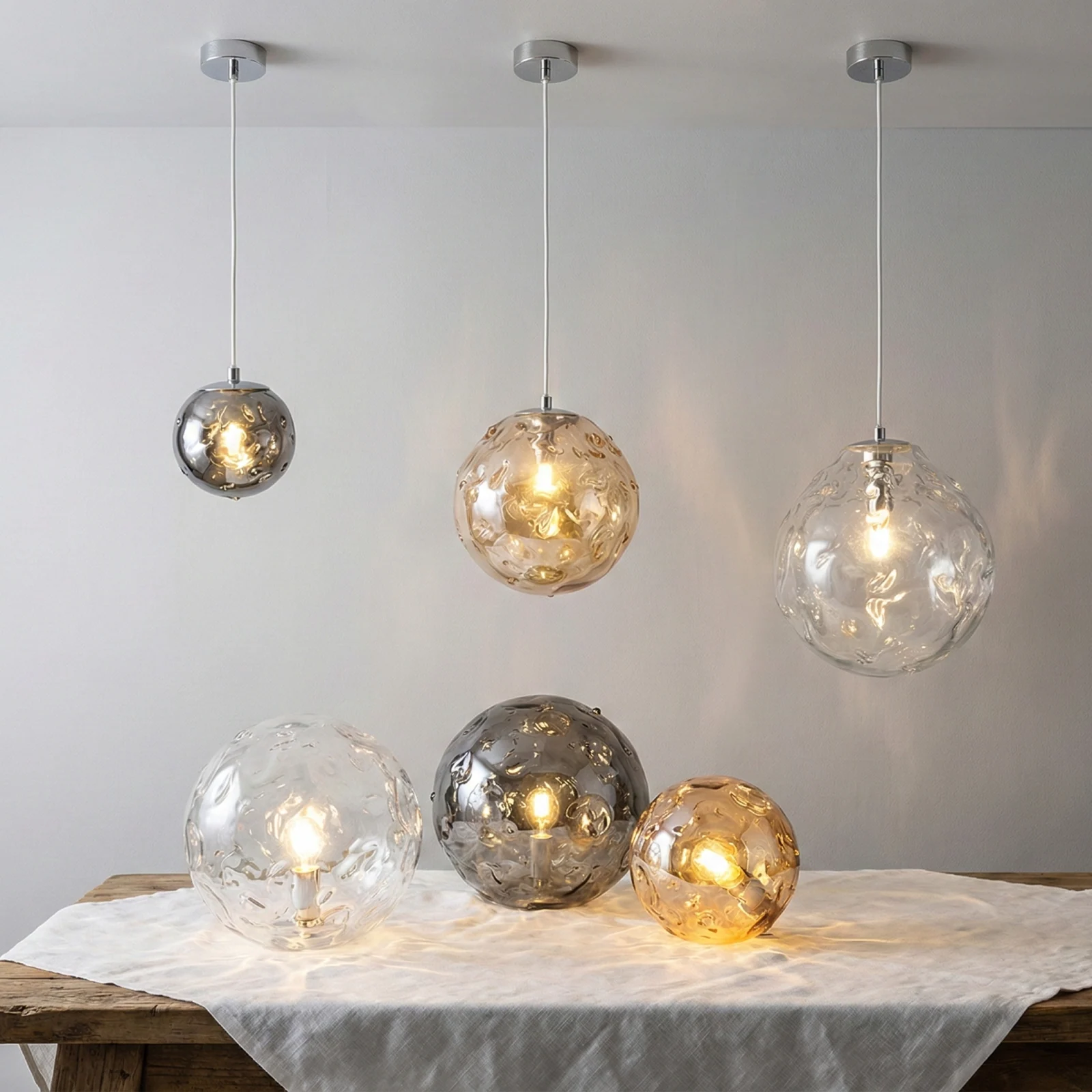 Bespoke Multi-Drop Glass Orb Chandelier for High Ceilings project view