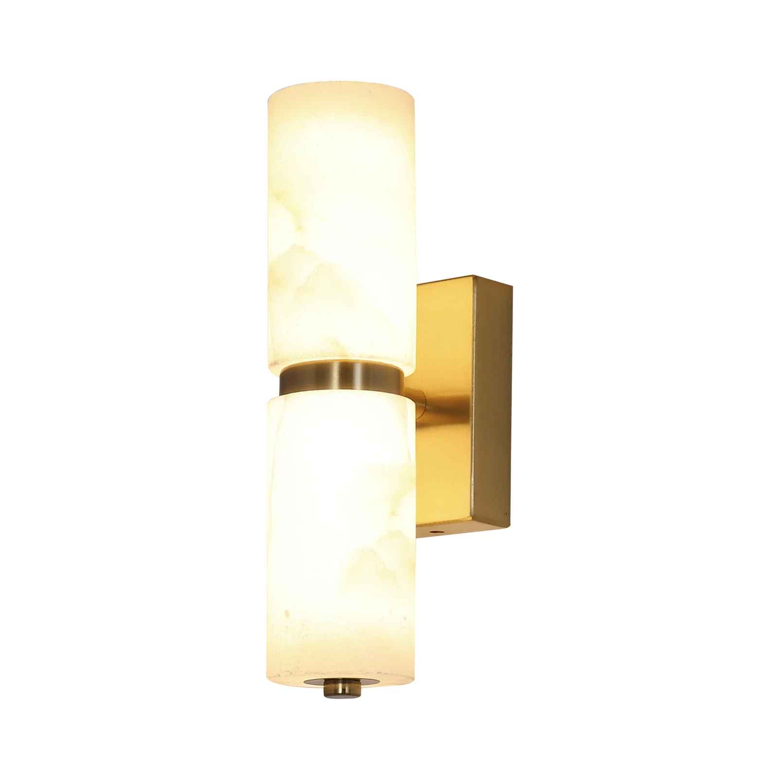 Two-Tier Alabaster Cylinder & Brass Wall Sconce detail