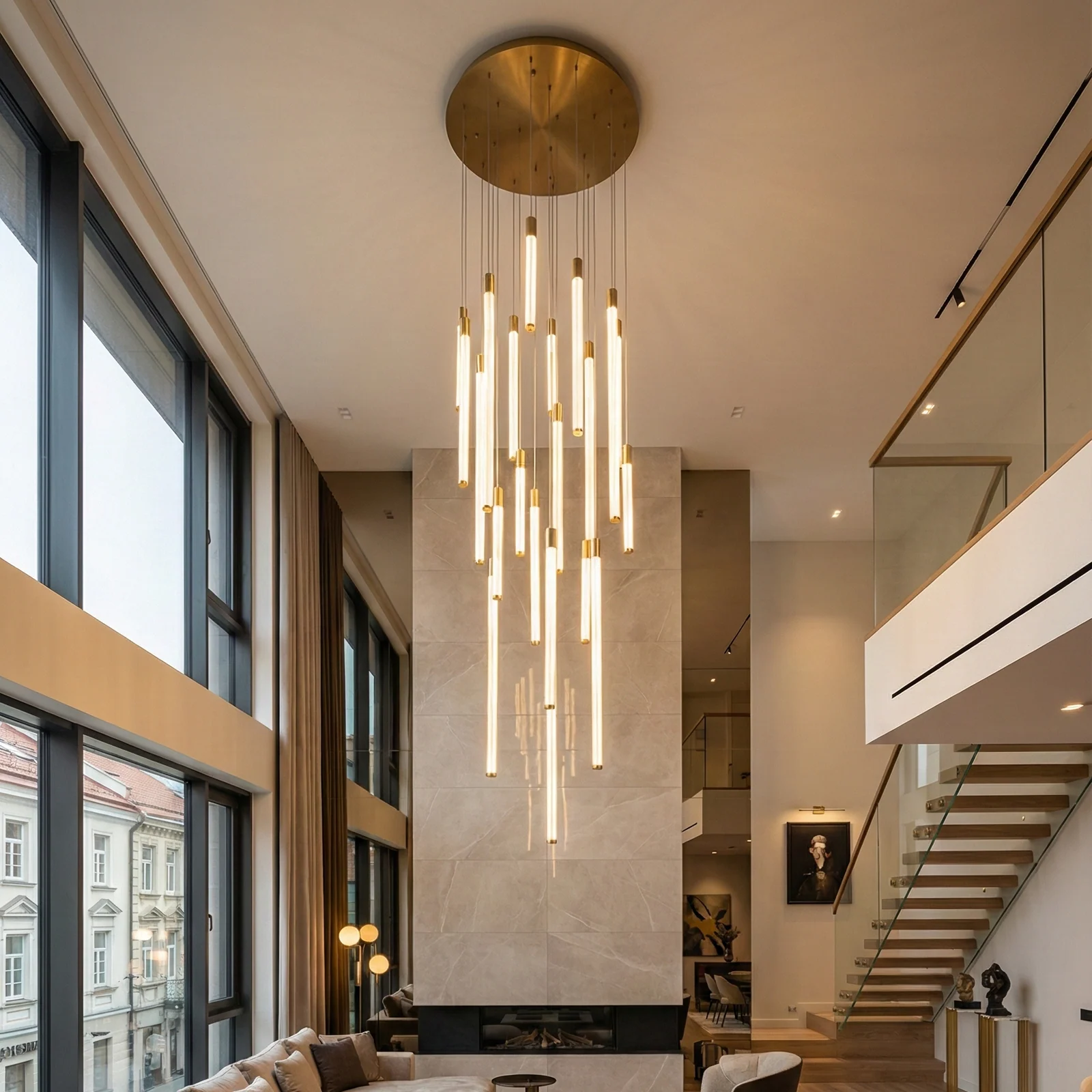 Lithuania Linear Staircase Chandelier project view
