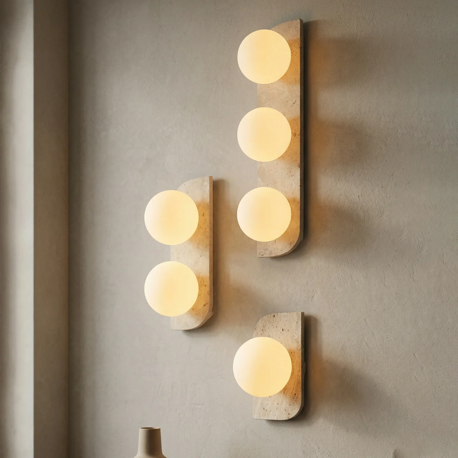 Travertine Globe Wall Lamp detail