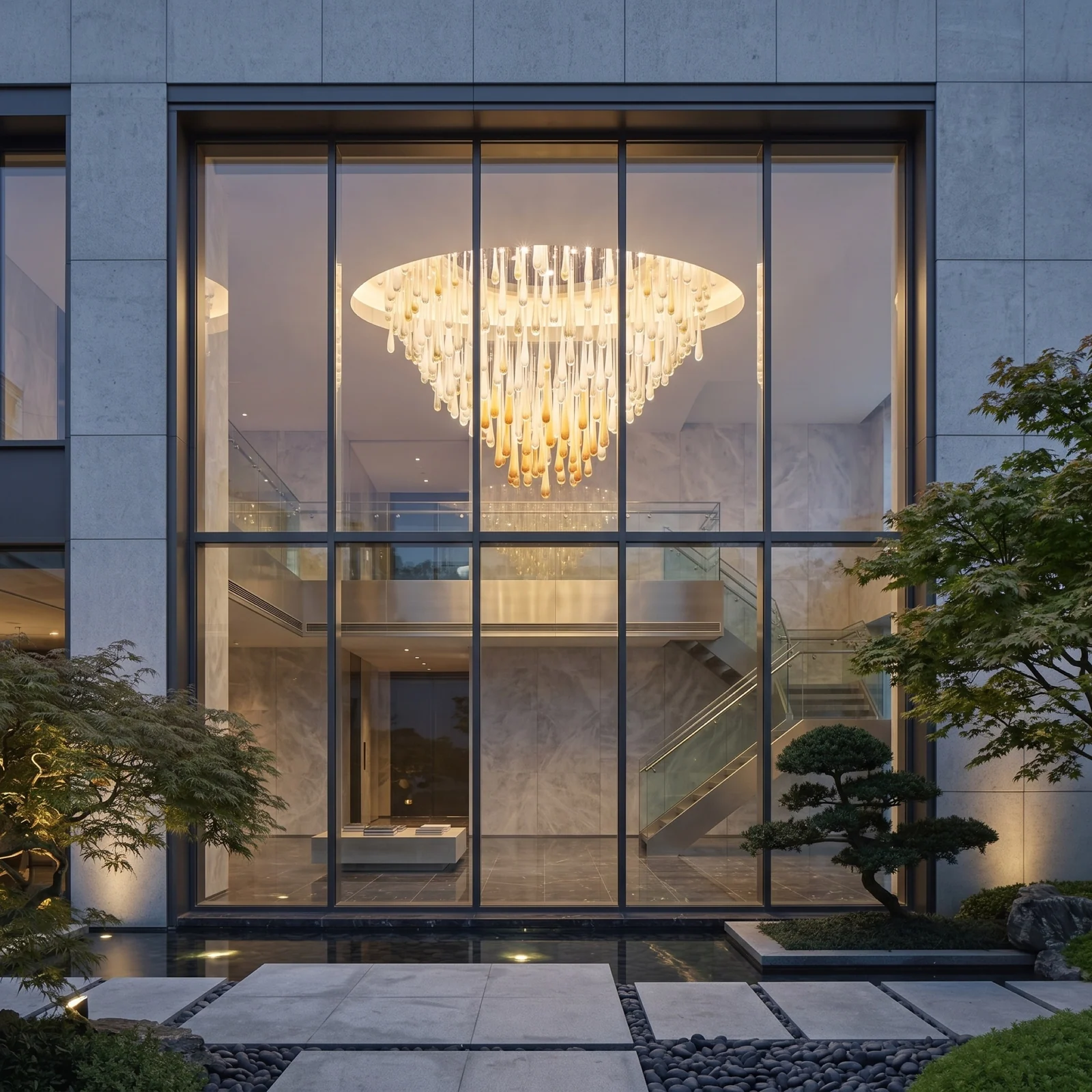 Clear Glass Drop Chandelier for Hotel Lobbies project view