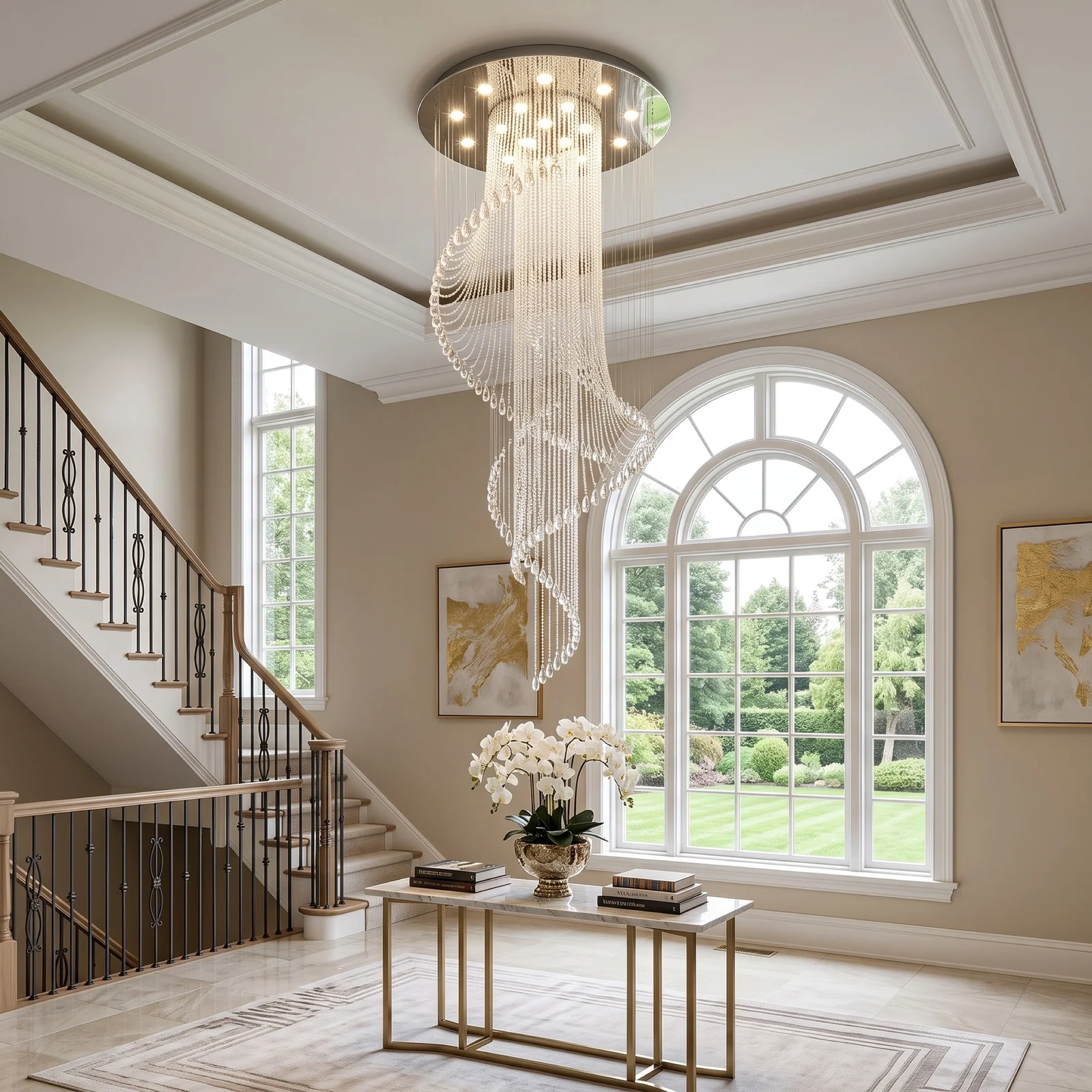Bespoke High-Ceiling Crystal Chandelier project view