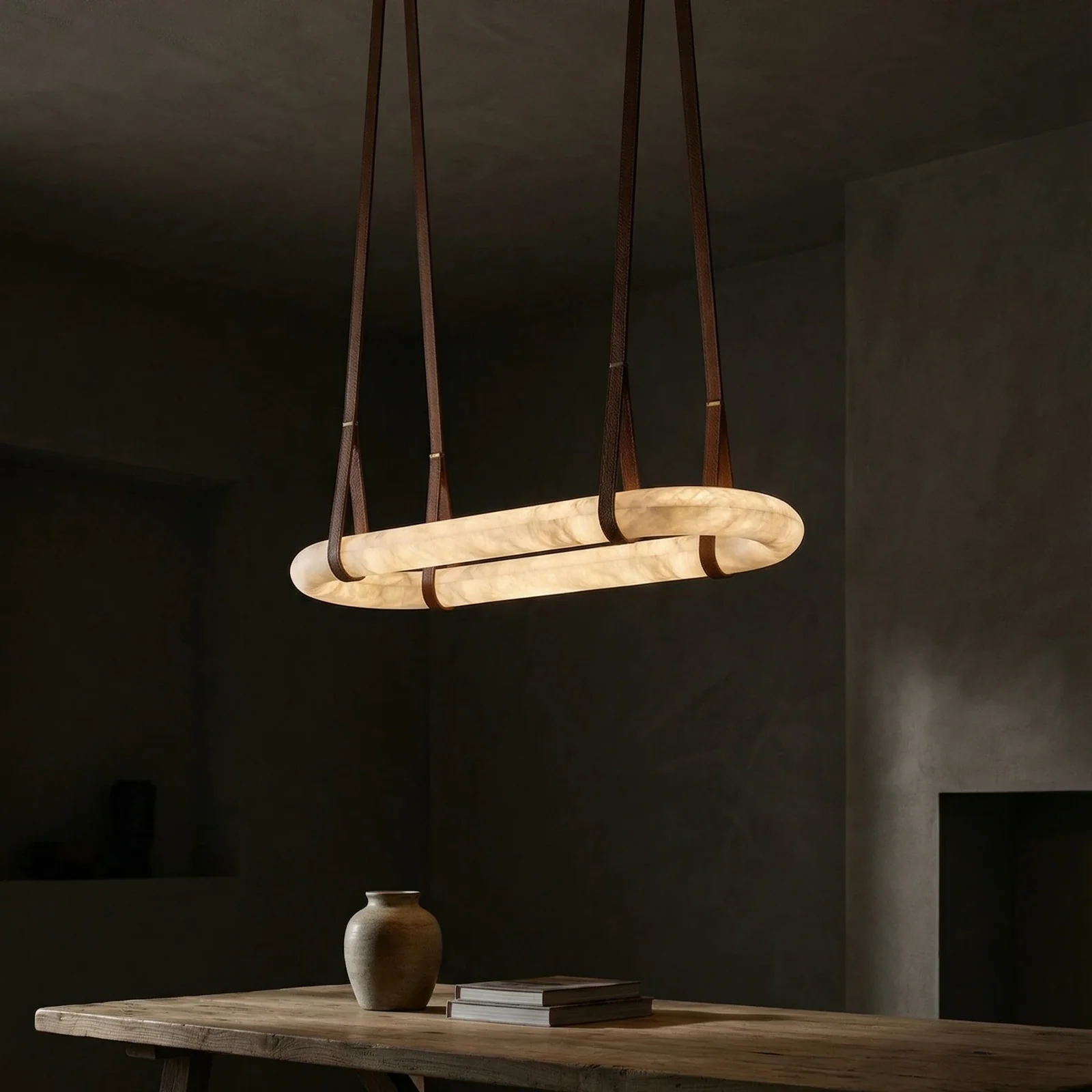 Alabaster Oval Ring Pendant Light detail