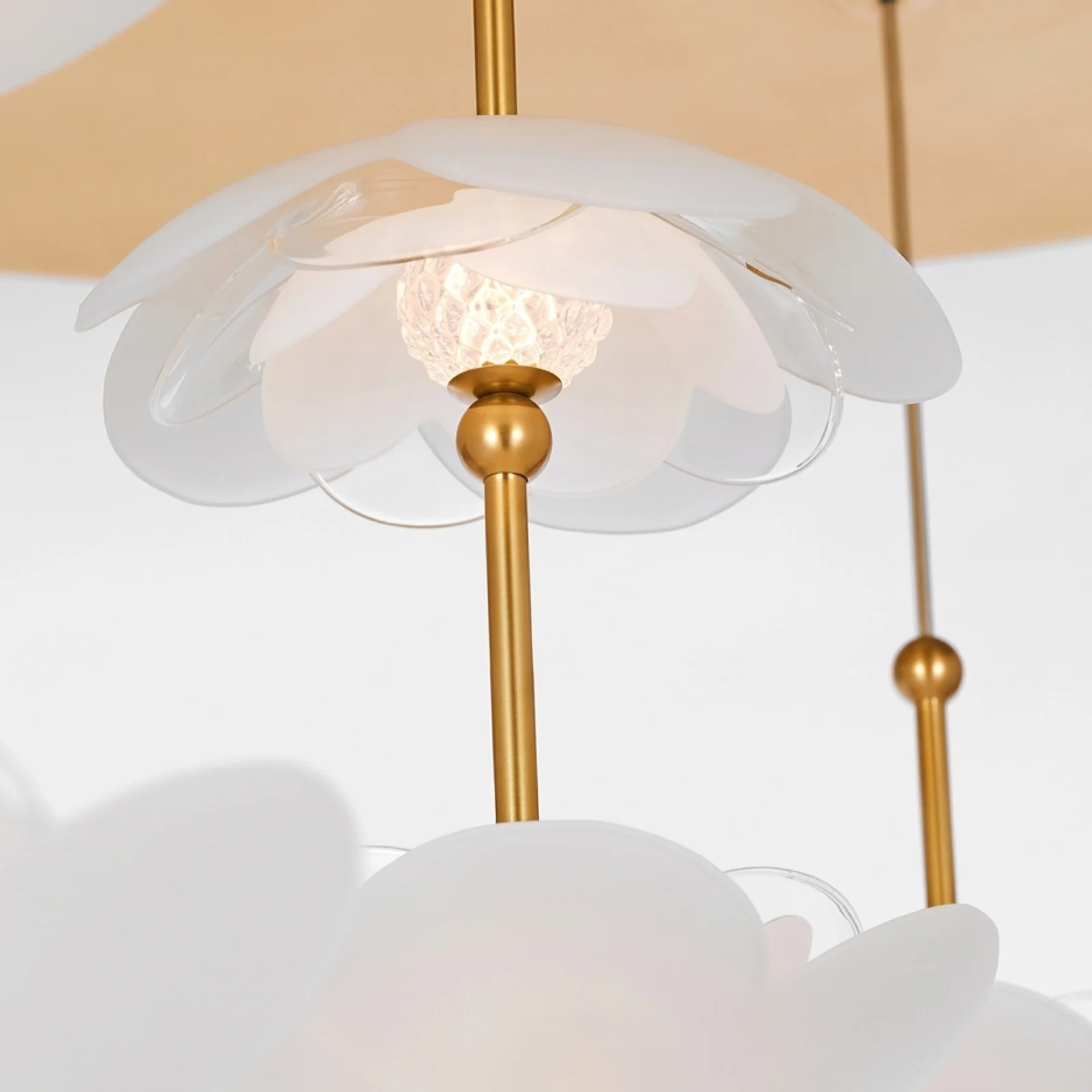 Custom Cascading Petal Chandelier for High Ceiling Living Room Coastal Villa Bespoke Lighting project view