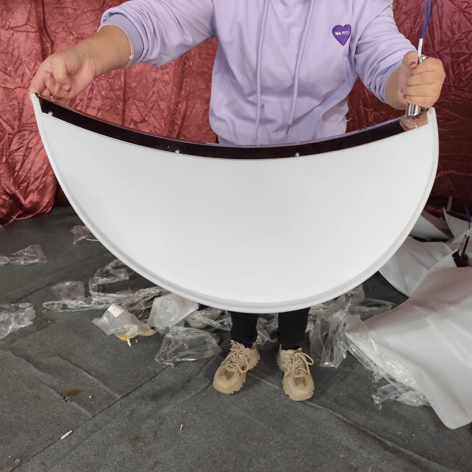 Custom Architectural Curved Metal & Fabric-Effect Chandelier for Public Spaces project view
