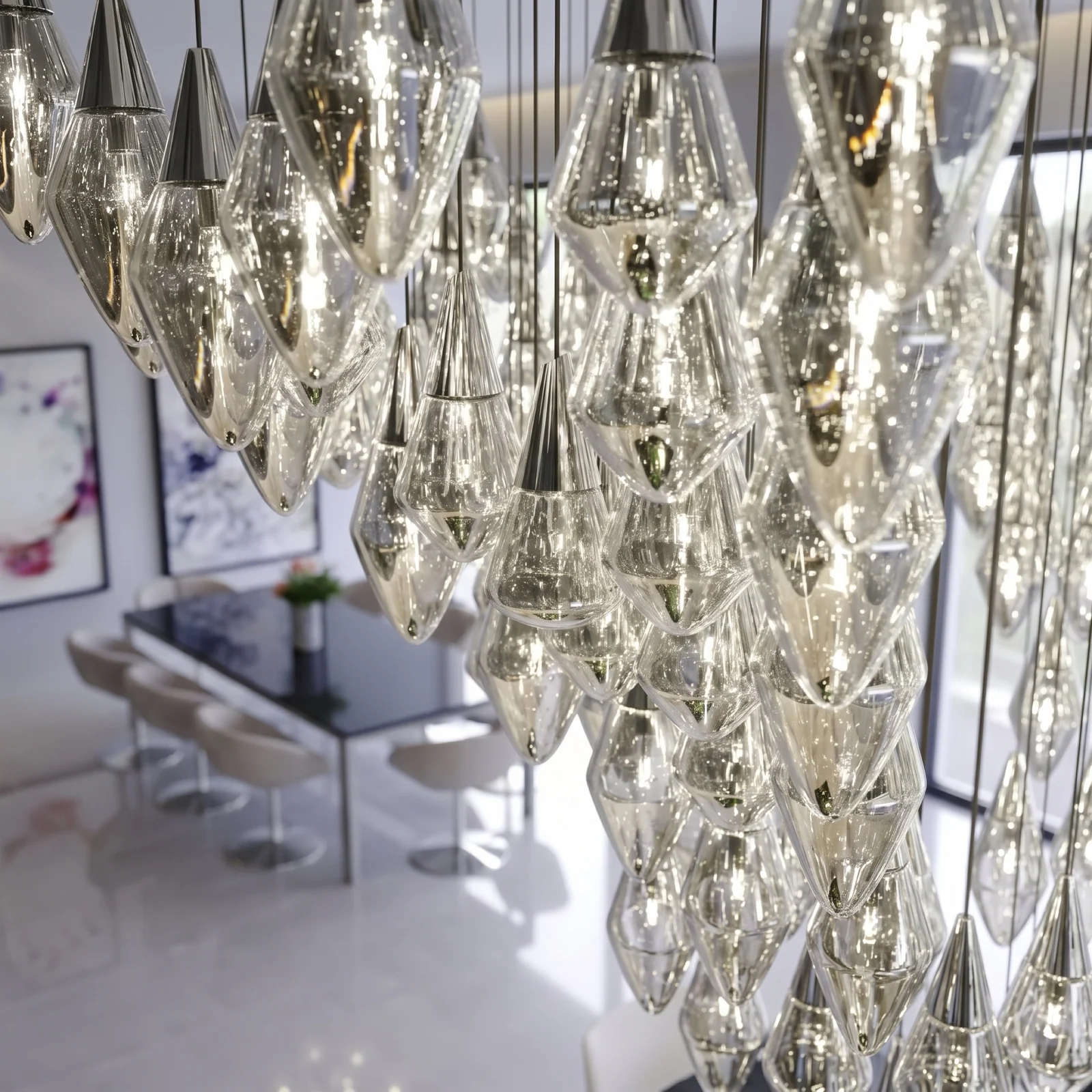Custom Oversized Crystal Tear-Drop Chandelier for Luxury Living Rooms project view