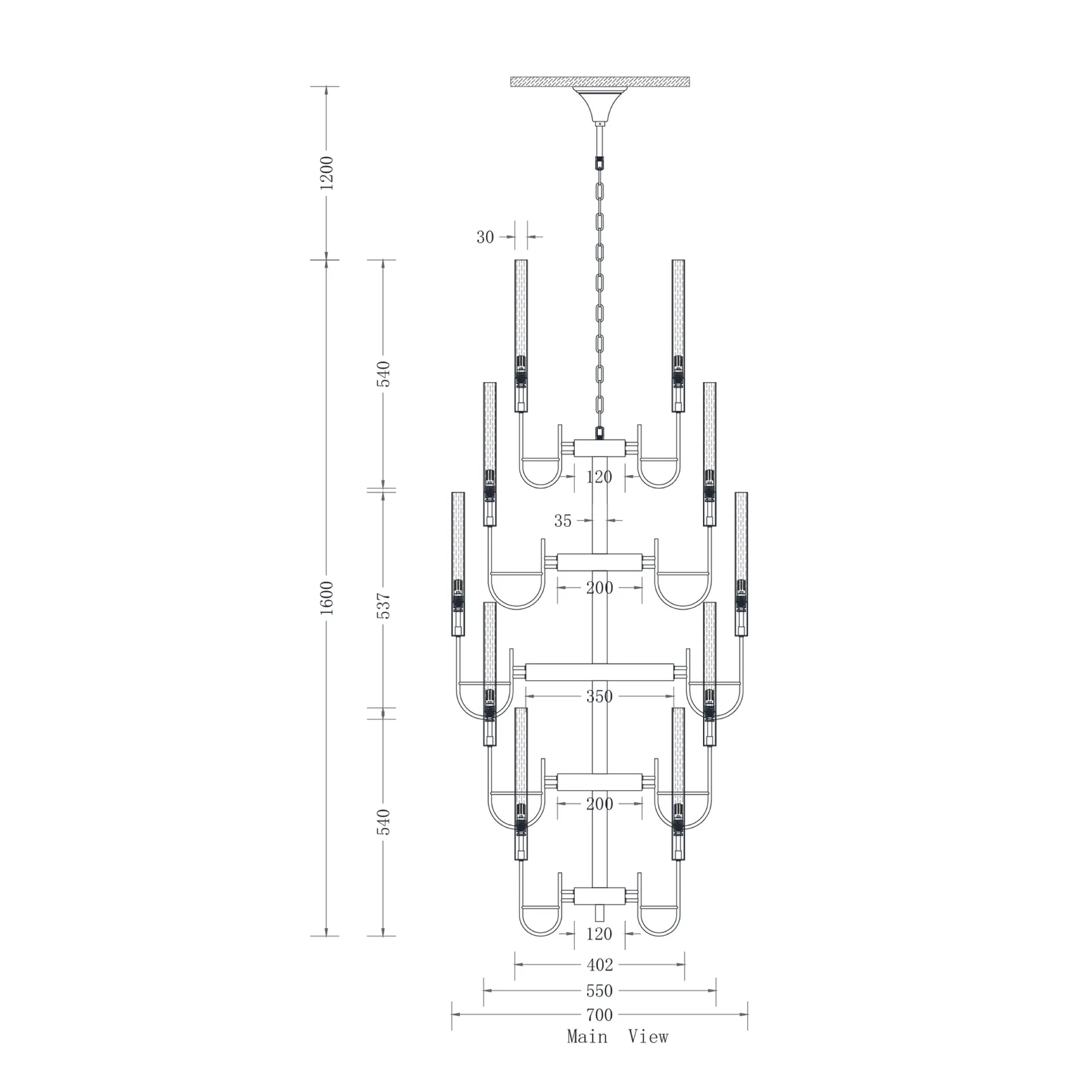 Bespoke Multi-Tier Brass & Glass Candle Chandelier for Luxury Hotel Lobby Projects project view