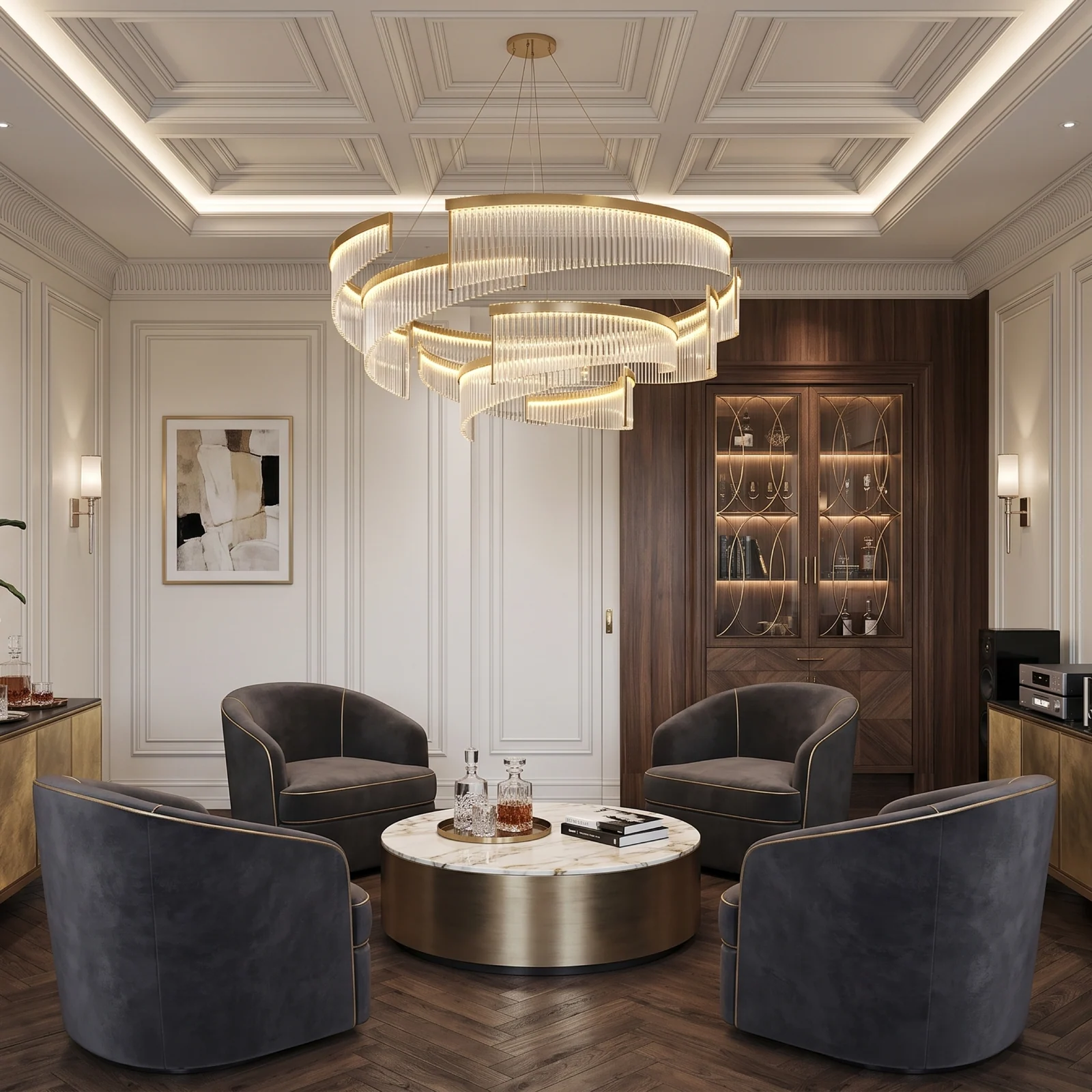 High-End Hospitality Lighting Manufacturer  Custom Staggered Glass Rod Chandelier for Luxury Clubs