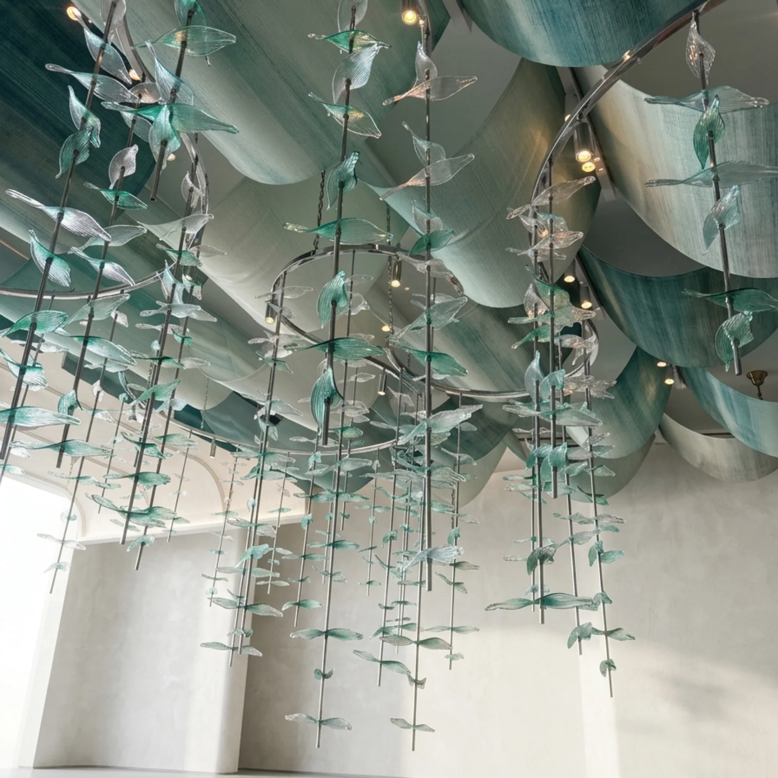 Bespoke Cascading Foliage Pendant Light for Hotel Projects project view