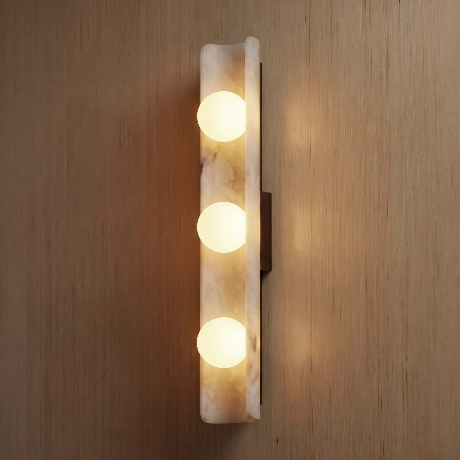 Flanged Alabaster Plate with Multi-Globe Wall Sconce detail