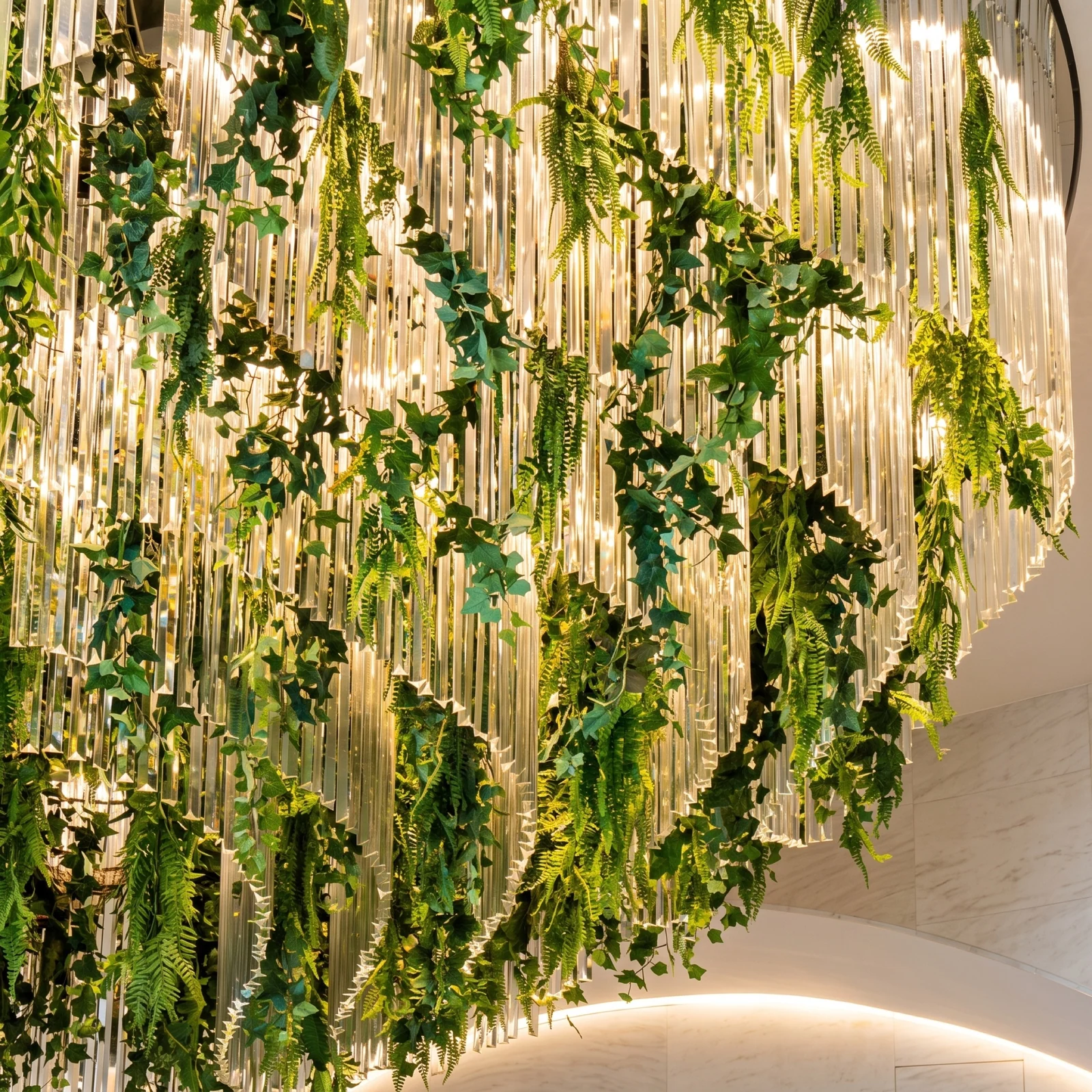Bespoke Botanical Art Chandelier for High Ceilings project view
