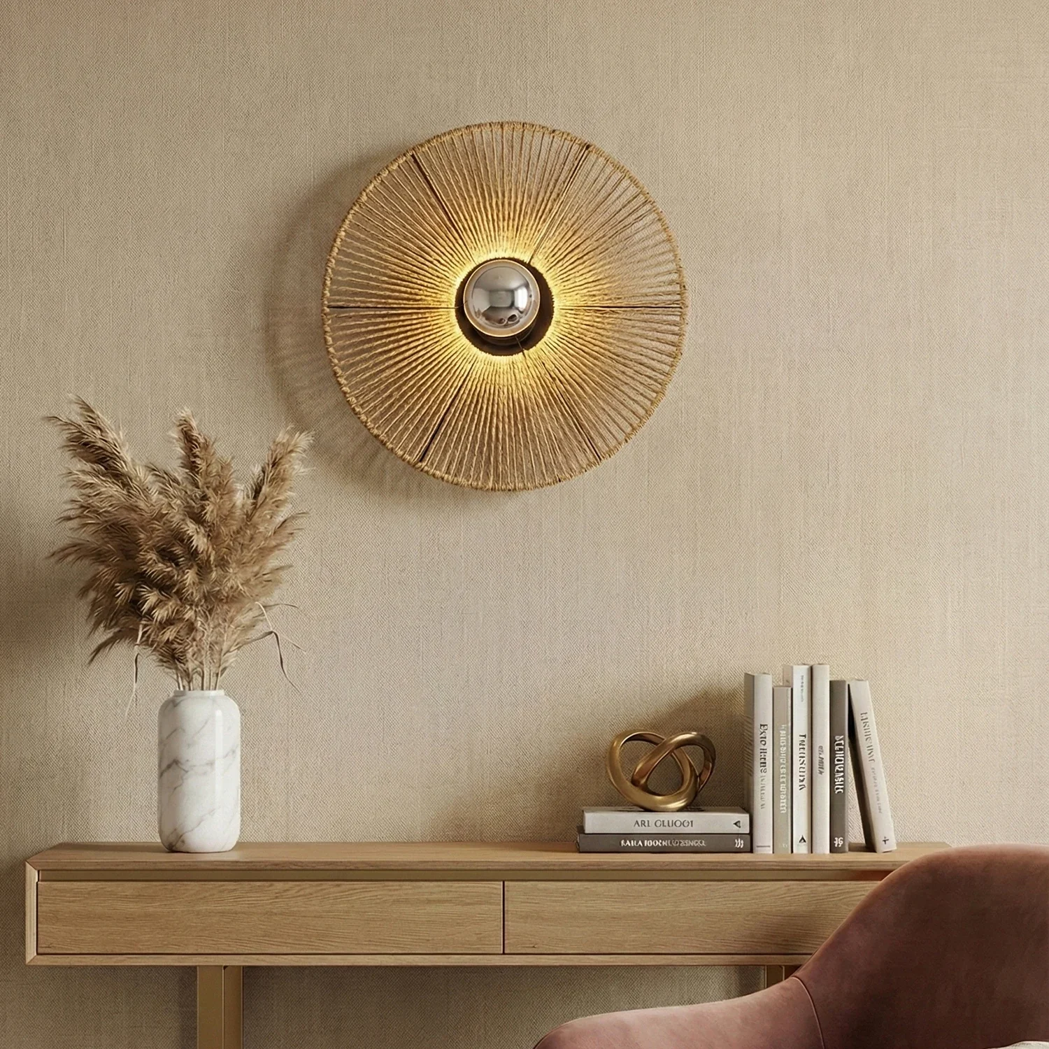 Woven Rattan Disc Wall Sconce detail