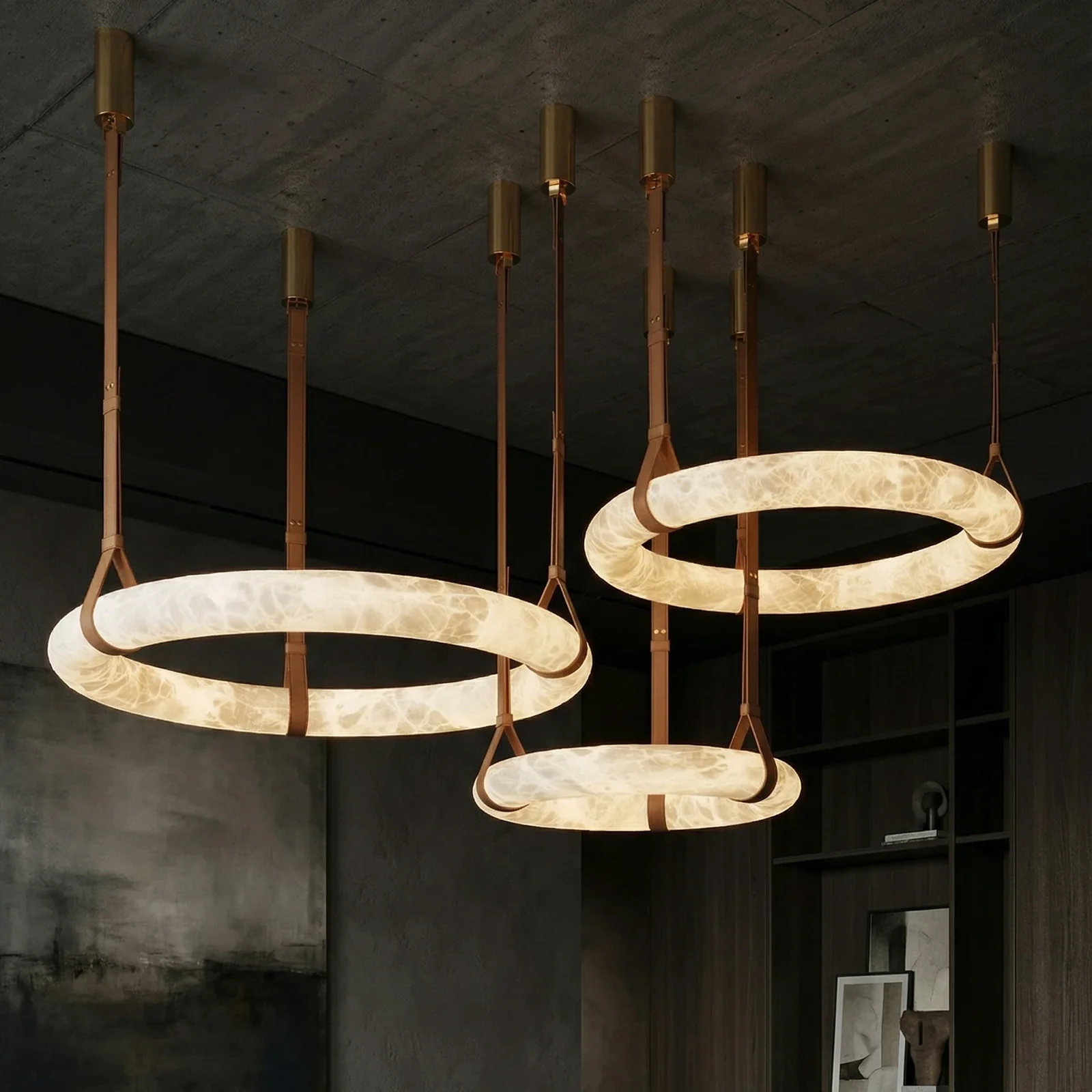 Alabaster Round Ring Pendant Light Cluster detail