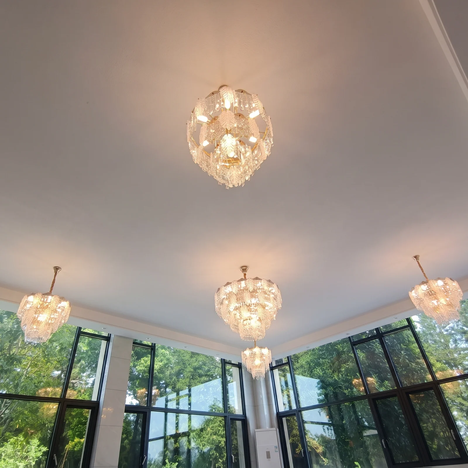 Custom Crystal Leaf Chandelier for Private Dining Room London Penthouse Bespoke Lighting project view
