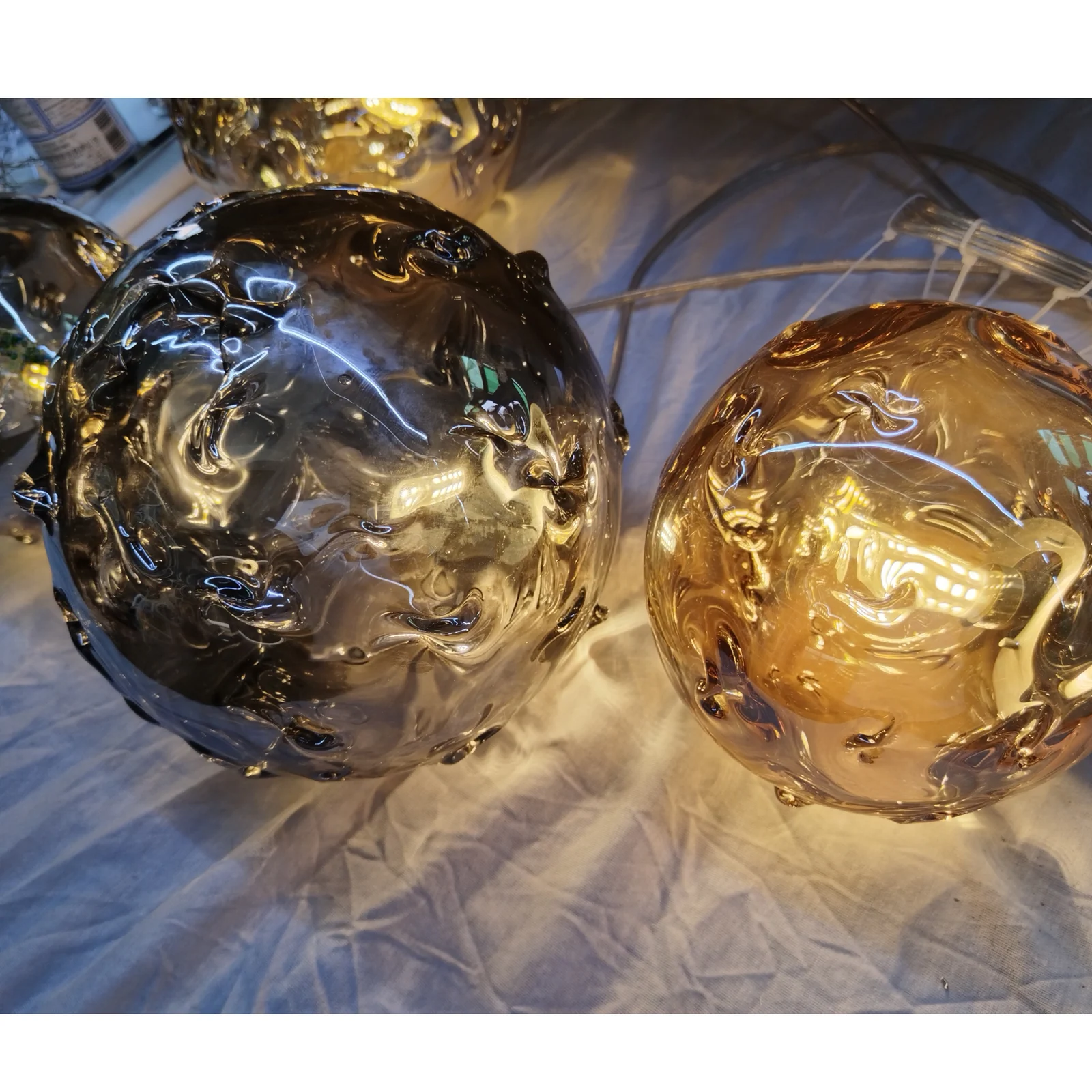 Bespoke Multi-Drop Glass Orb Chandelier for High Ceilings project view