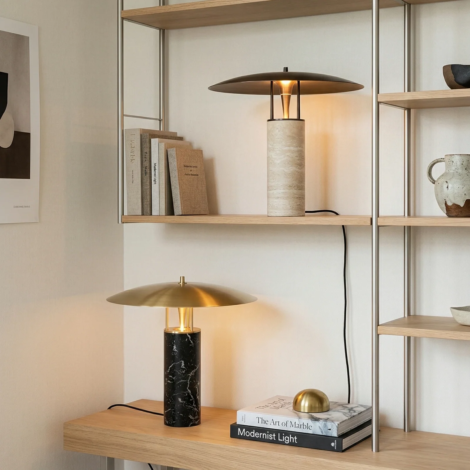 Disc Shade Stone Base Table Lamp detail
