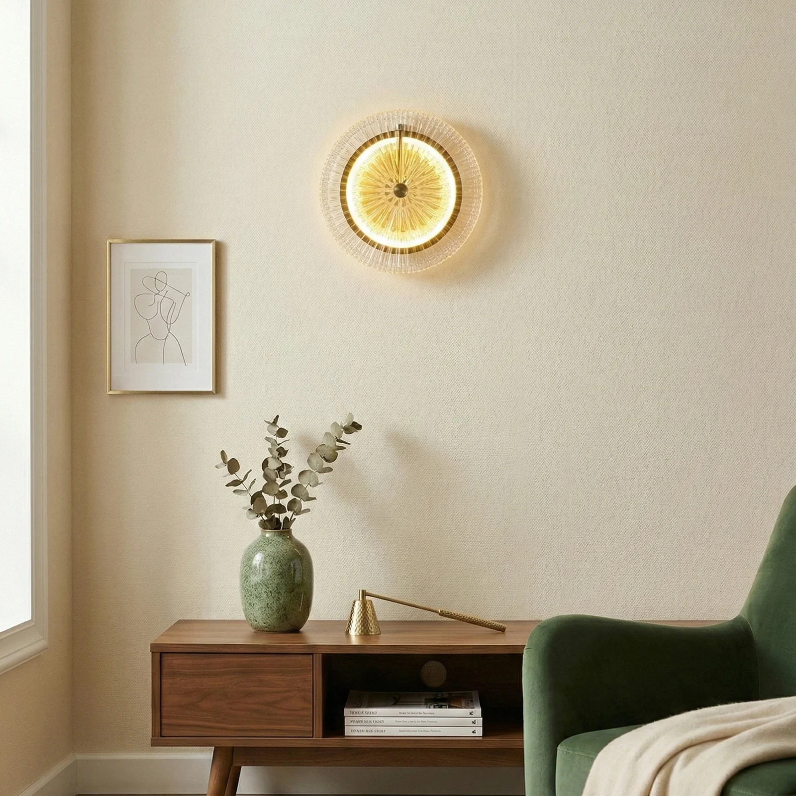 Vintage Pleated Glass Halo Wall Light detail