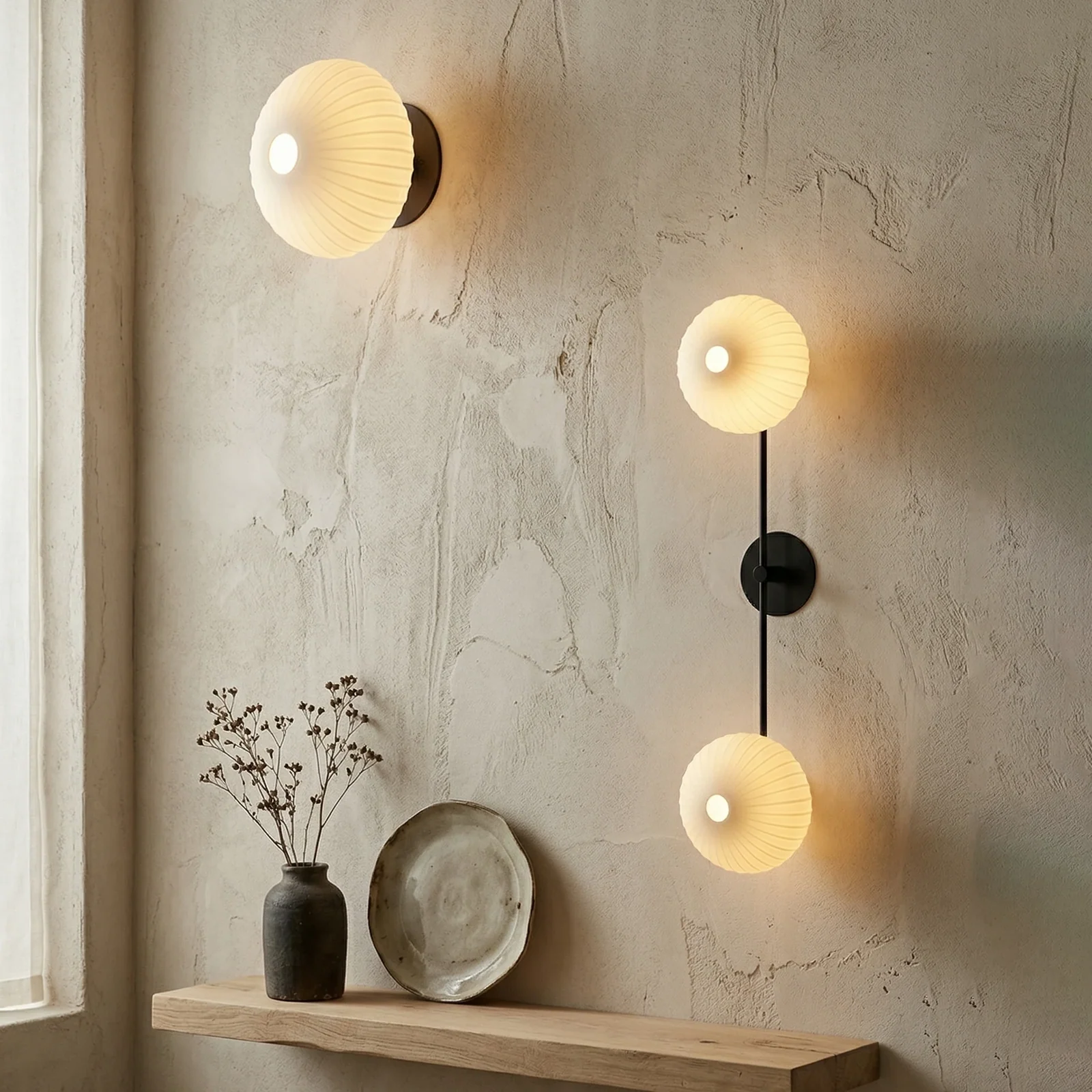 Vintage Pleated Globe Wall Sconce detail