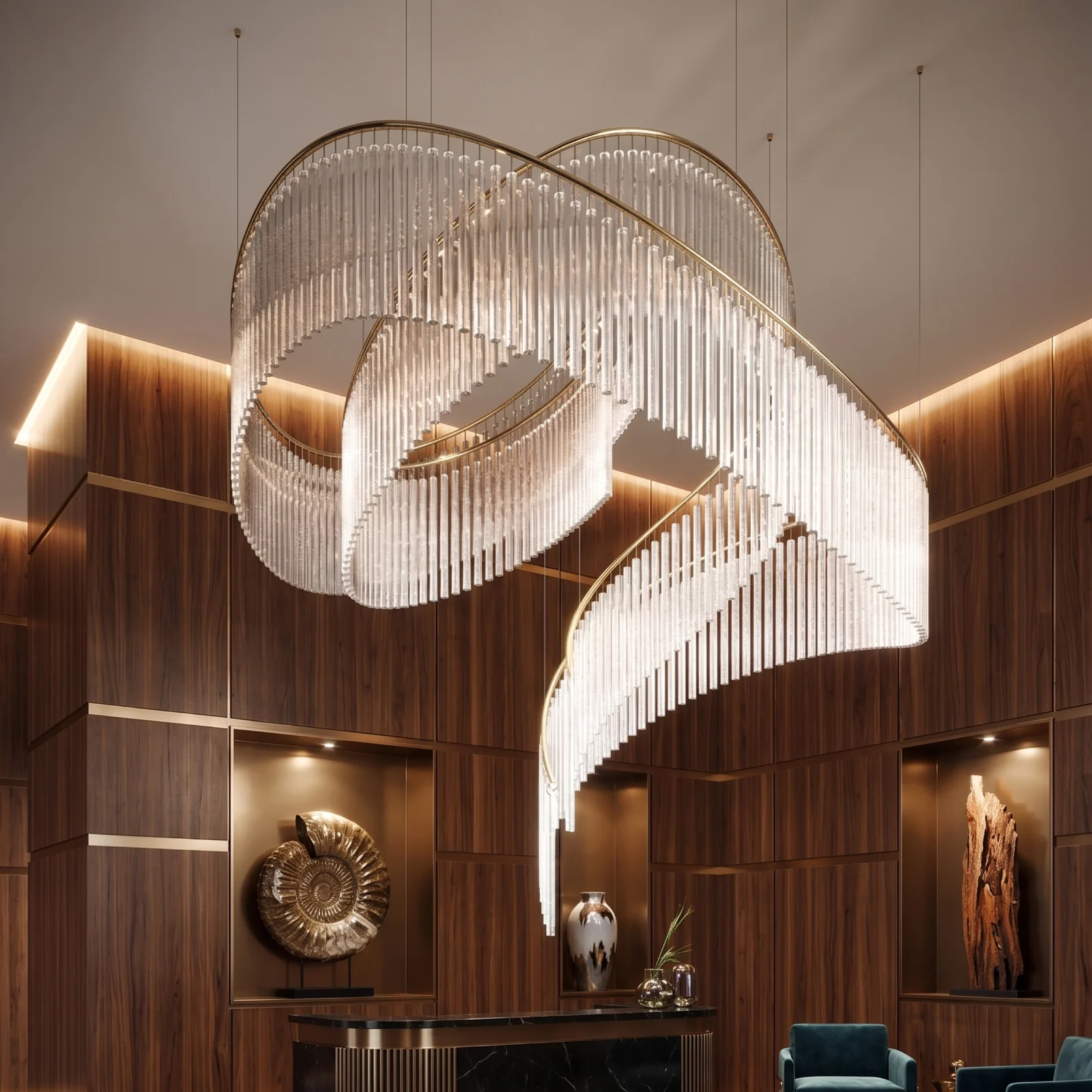 Bespoke Ribbon Crystal Chandelier for Lobby Projects