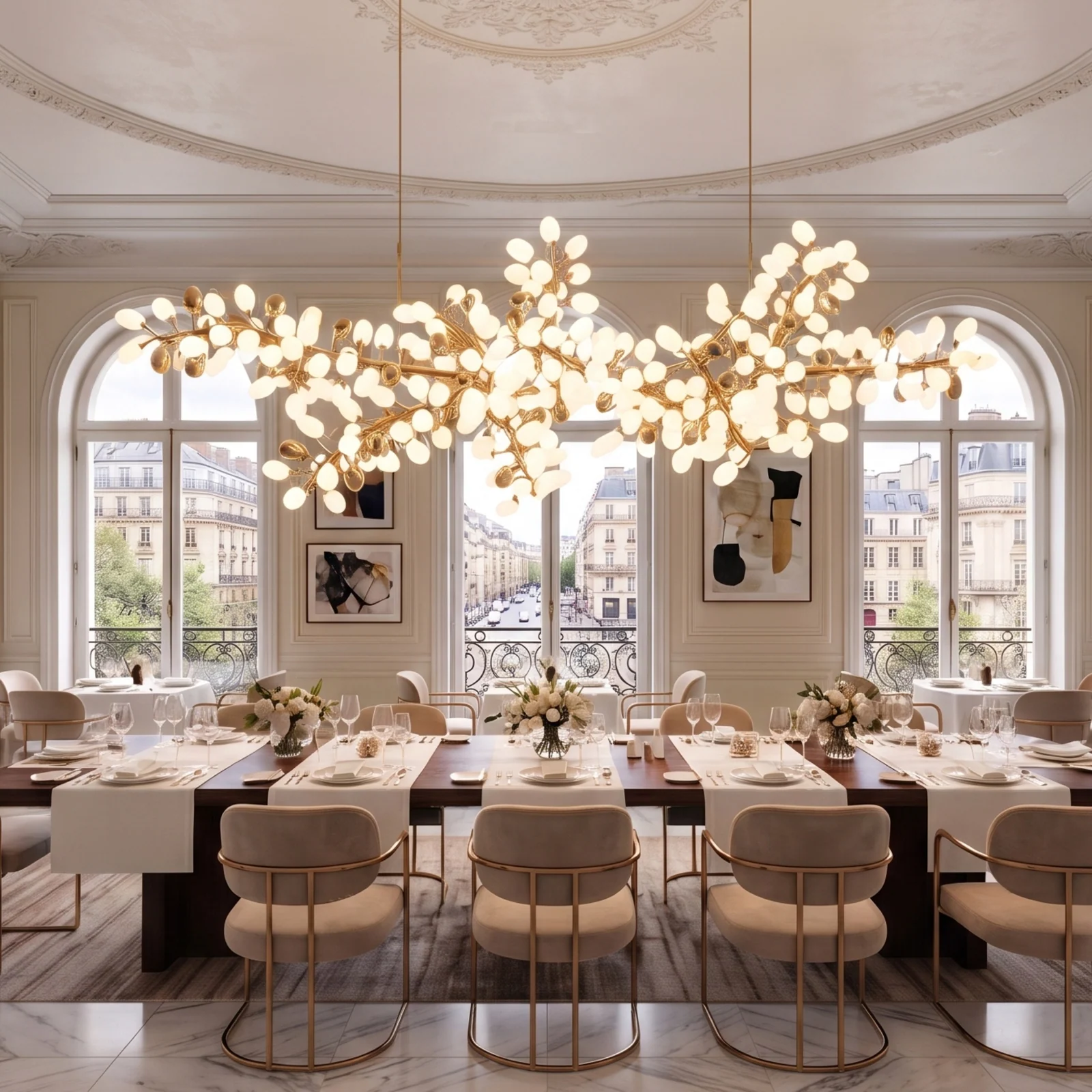 Custom Nature-Inspired Art Light for Villa Dining Areas