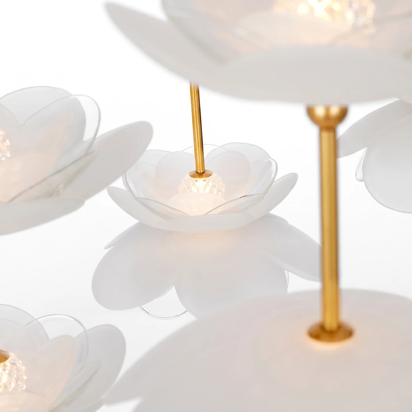Custom Cascading Petal Chandelier for High Ceiling Living Room Coastal Villa Bespoke Lighting project view