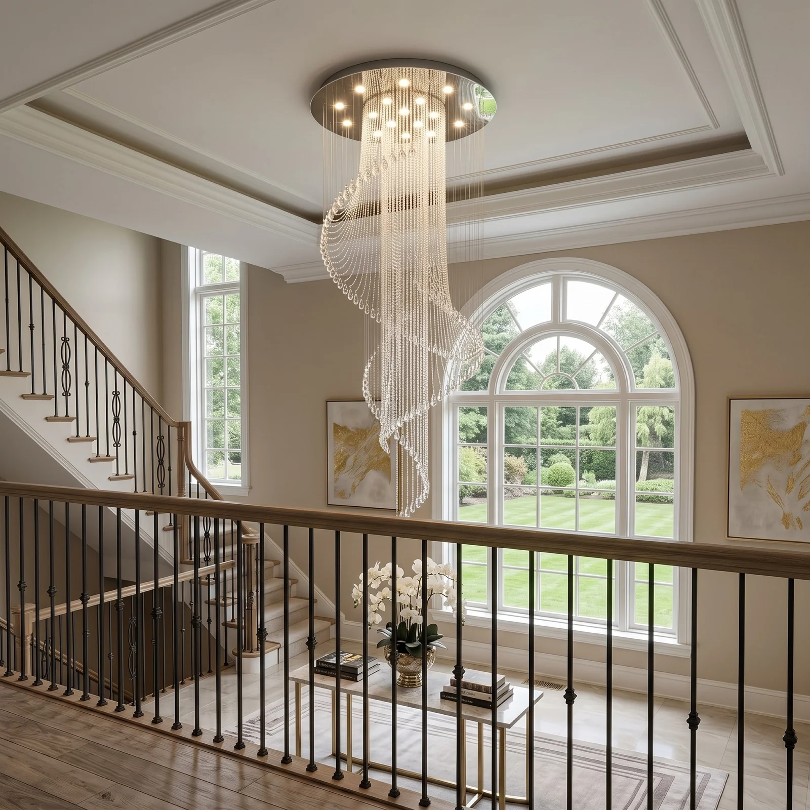 Bespoke High-Ceiling Crystal Chandelier project view