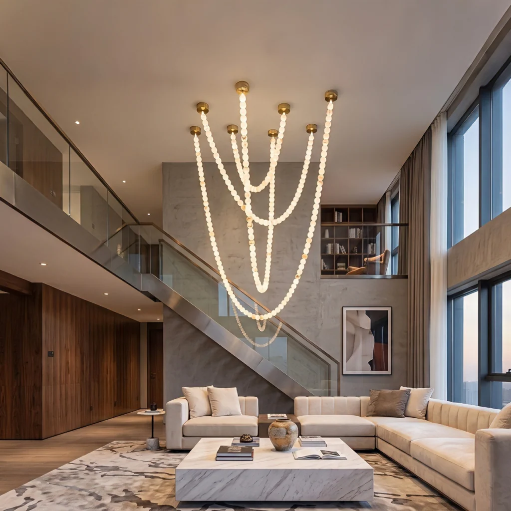 Custom Engineering Lighting Solutions Oversized Natural Alabaster Chandelier for High-End Real Estate