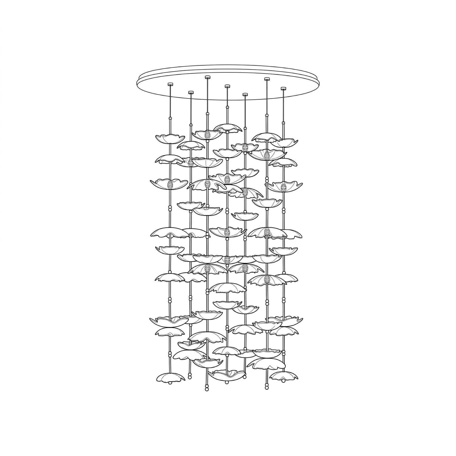 Custom Cascading Petal Chandelier for High Ceiling Living Room Coastal Villa Bespoke Lighting project view