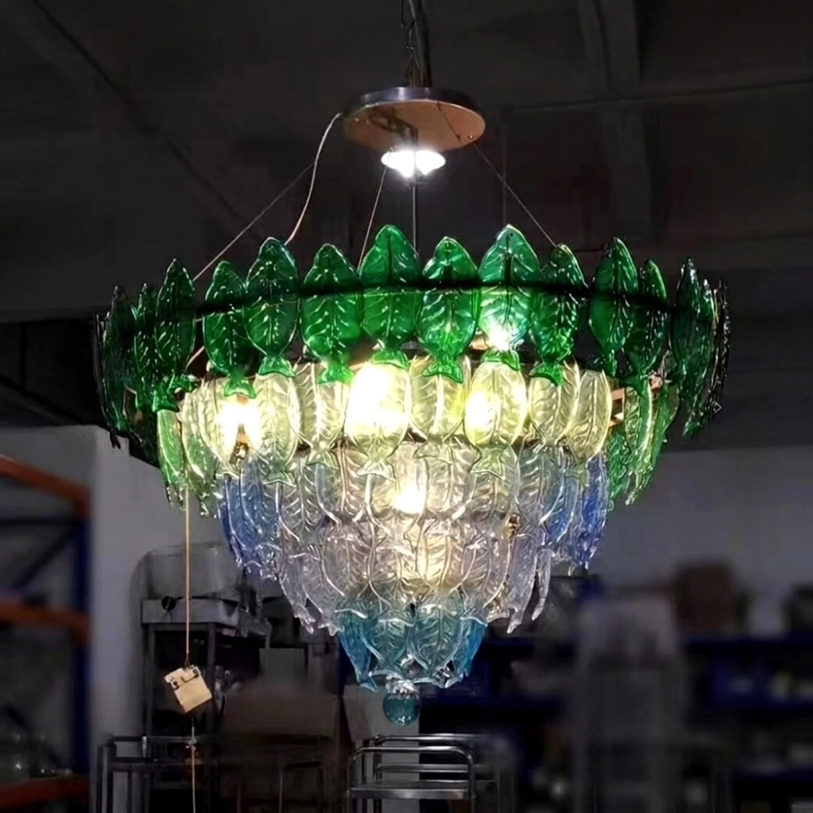 Bespoke Gradient Fish-Scale Glass Chandelier for Luxury Engineering Projects project view