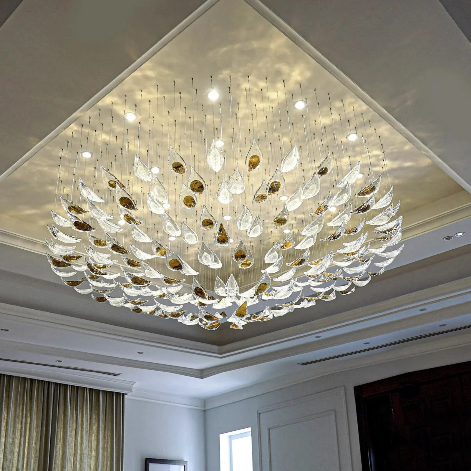 Bespoke Statement Glass Pendant Light for High-Ceiling Foyers project view