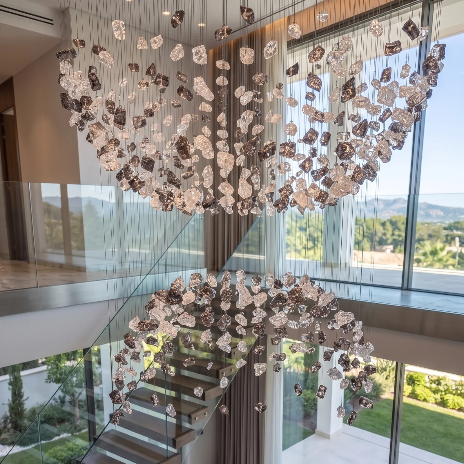 Large-Scale Floating Stone Chandelier for Modern Mansion Atriums Marbella Bespoke Statement Lighting project view