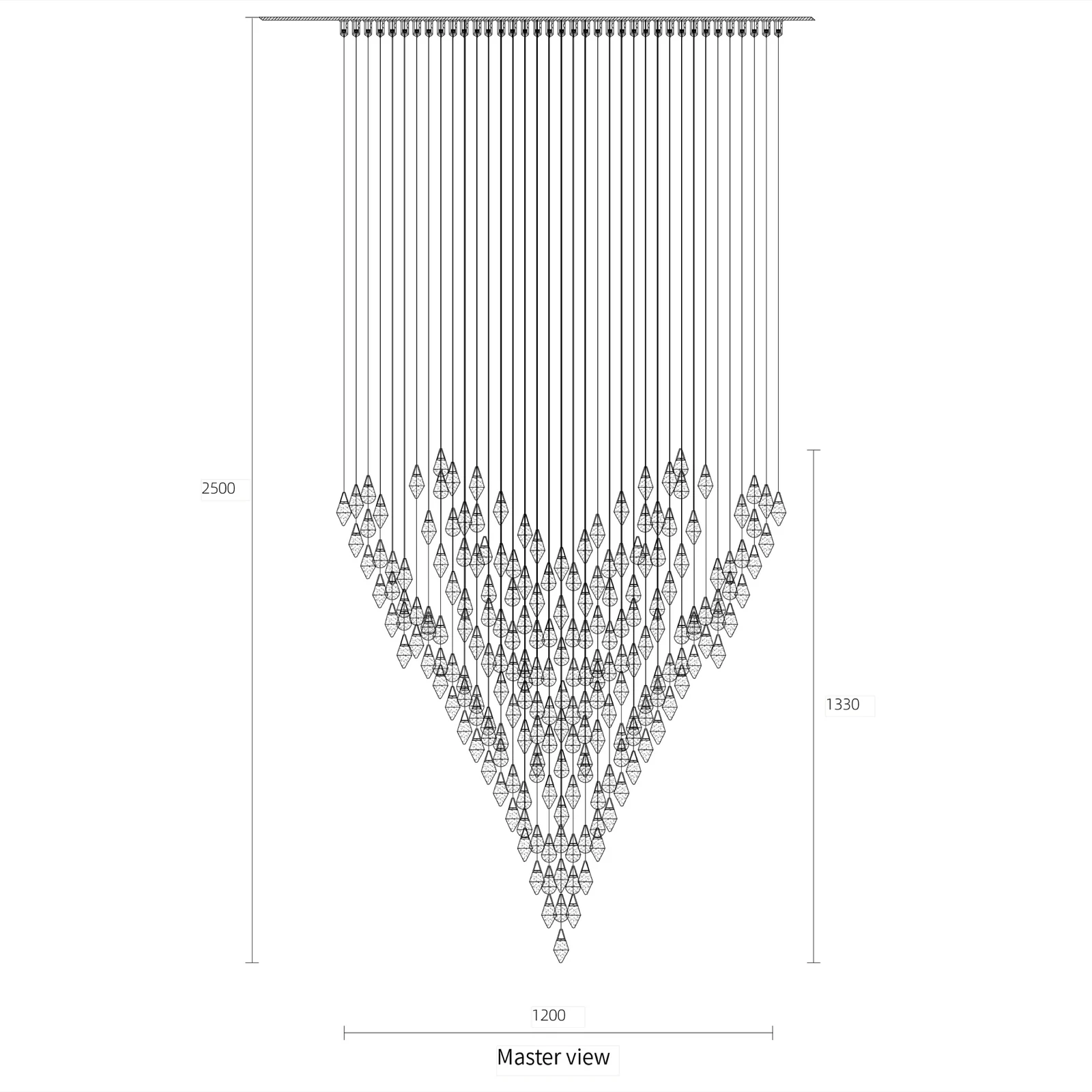 Custom Oversized Crystal Tear-Drop Chandelier for Luxury Living Rooms project view
