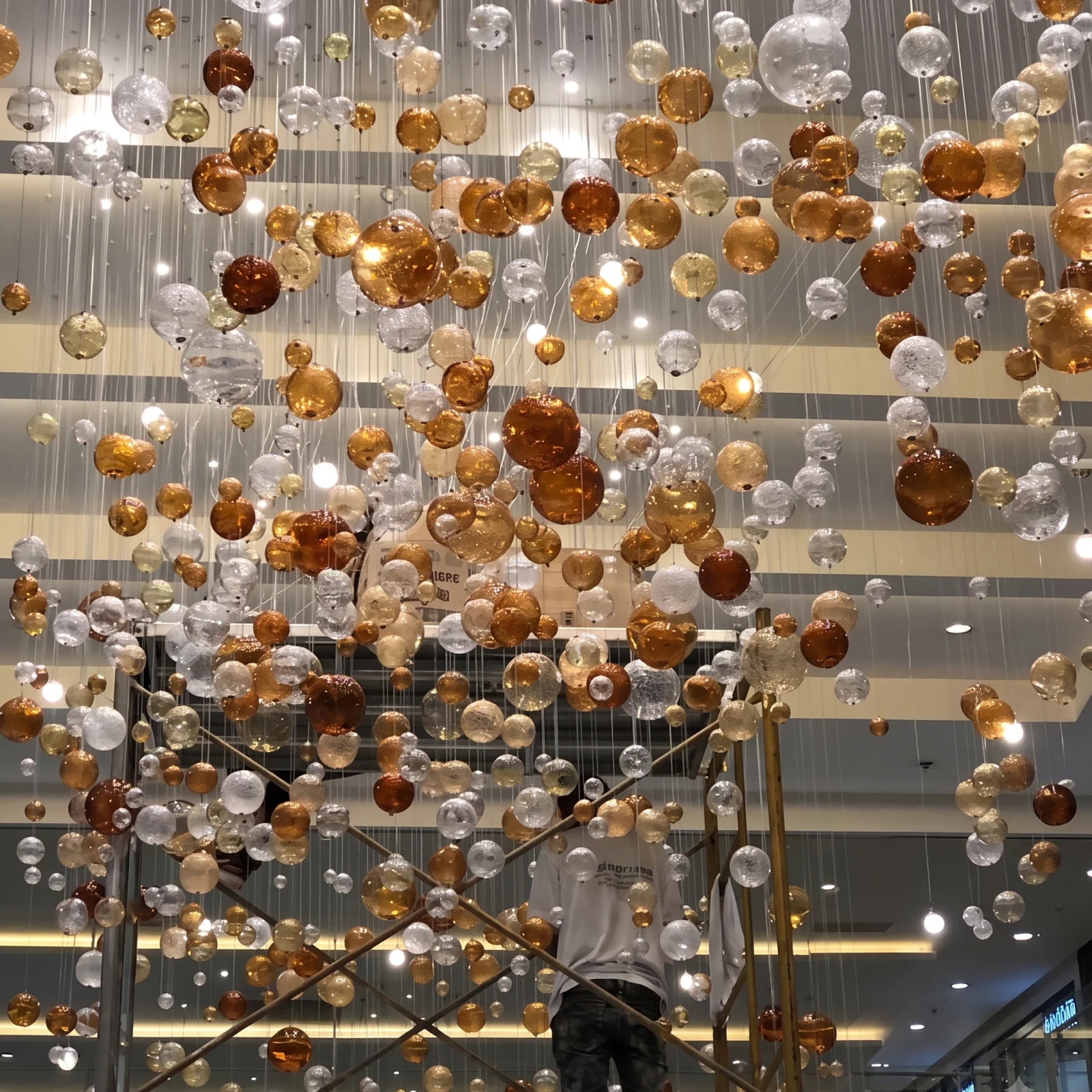 Luxury Floating Glass Globe Chandelier for Office Atrium Projects Bespoke Statement Lighting project view