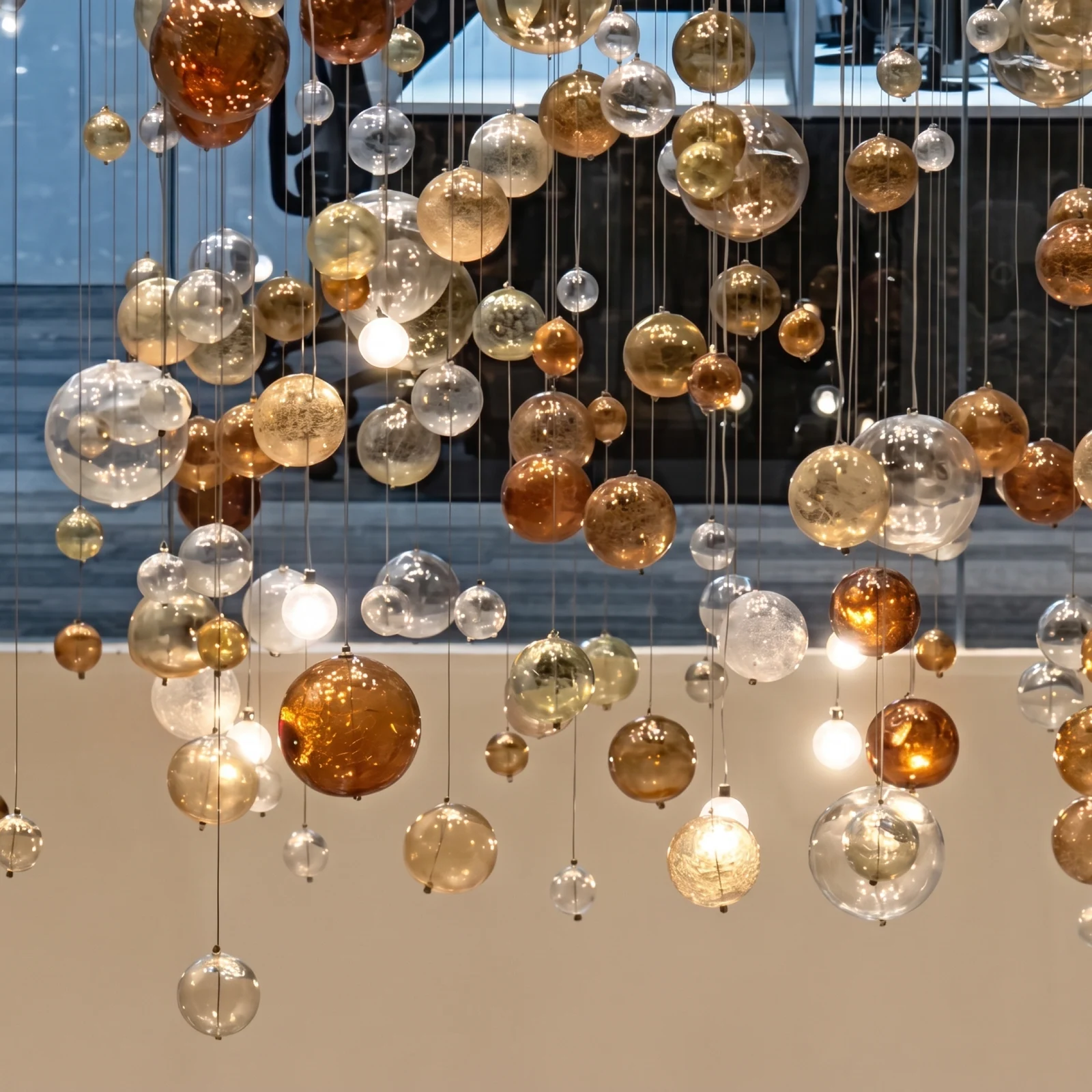 Luxury Floating Glass Globe Chandelier for Office Atrium Projects Bespoke Statement Lighting project view