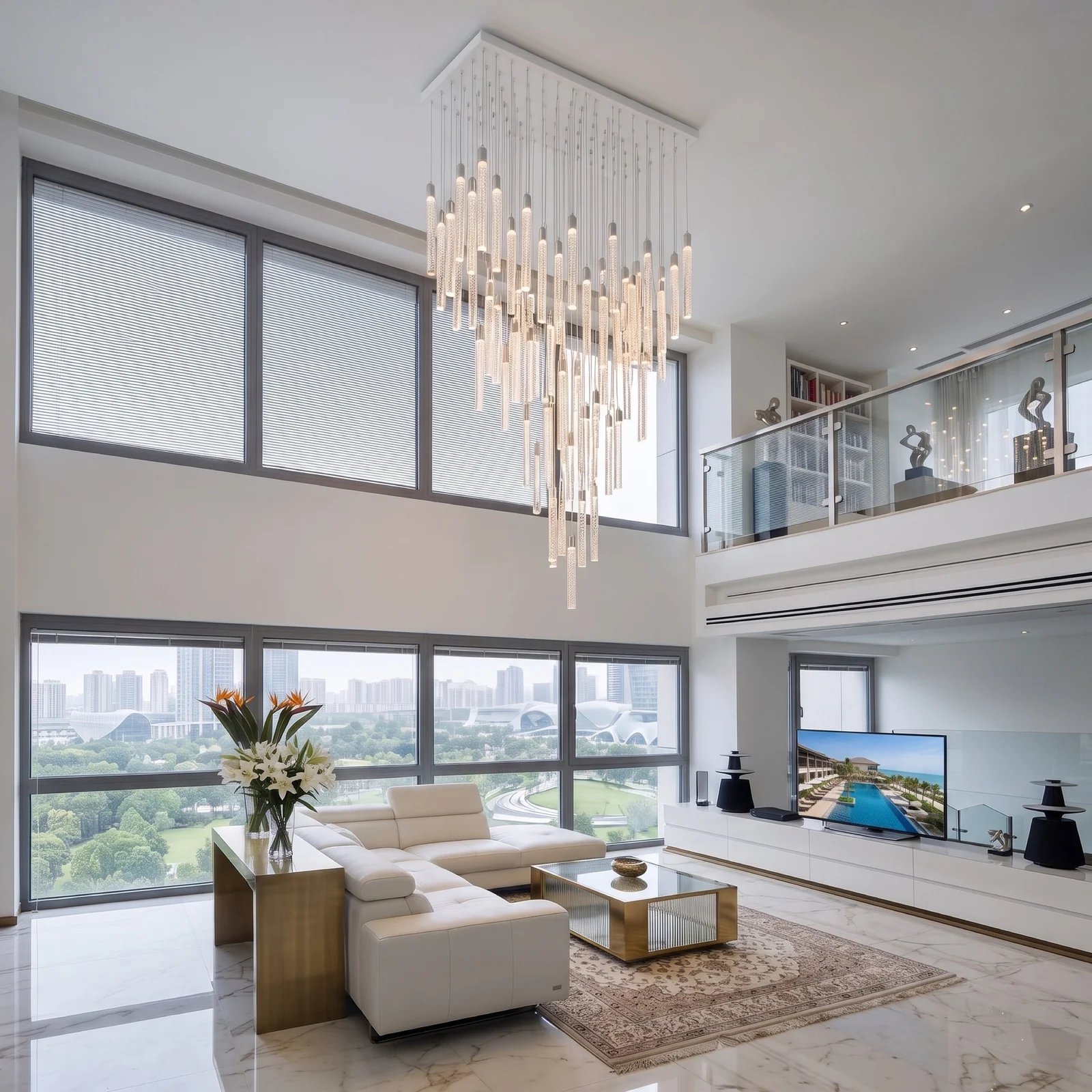 Custom Crystal Bubble Tube Stairwell Chandelier for Luxury Penthouse  Bespoke High-Ceiling Fixtures