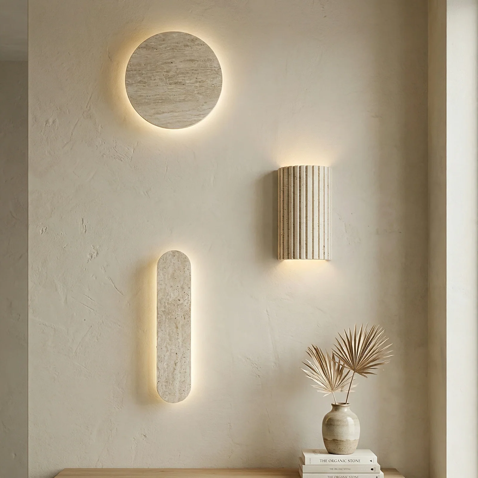 Custom Geometric Plaster Backlit Wall Lamp detail