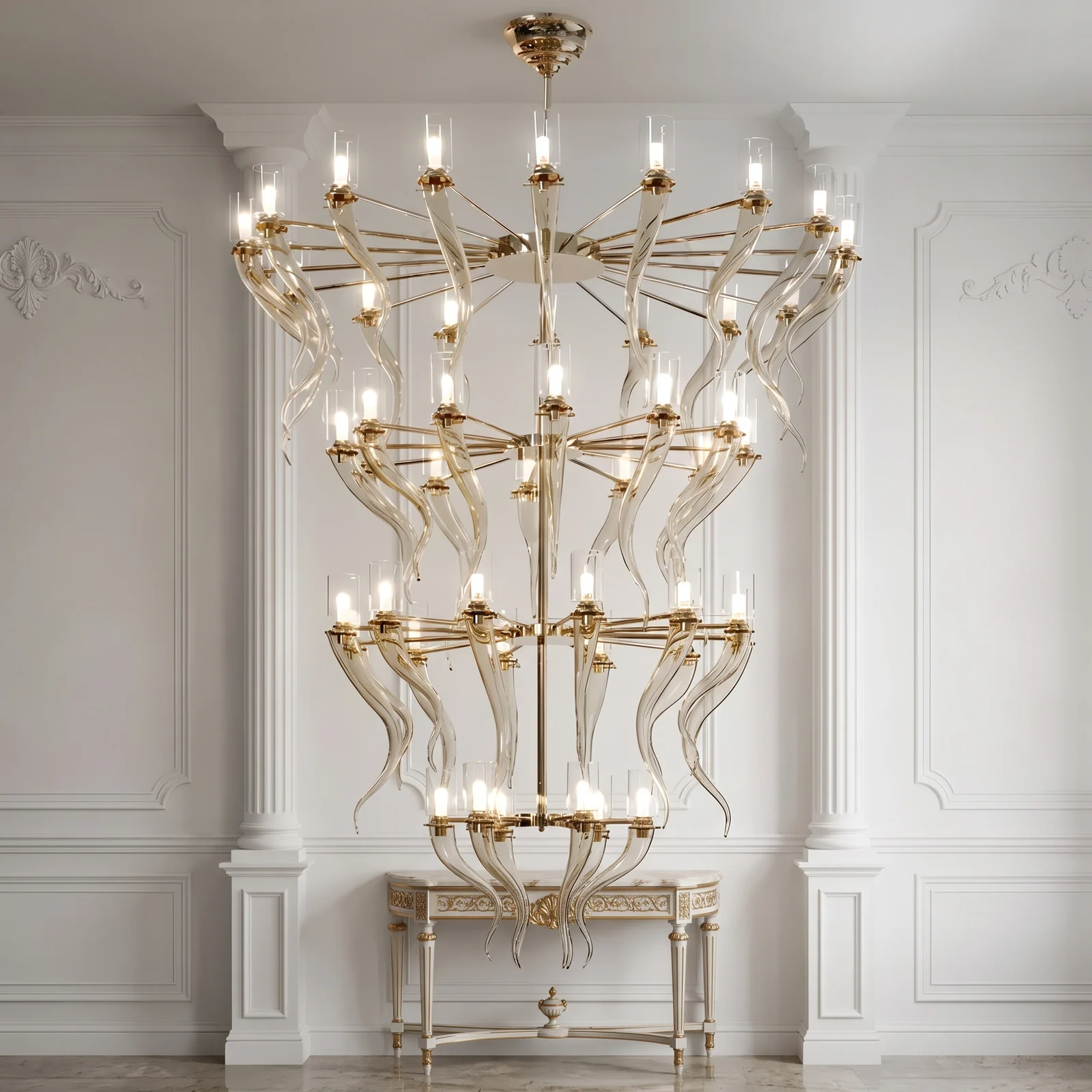 Classic Gold Glass Chandelier project view